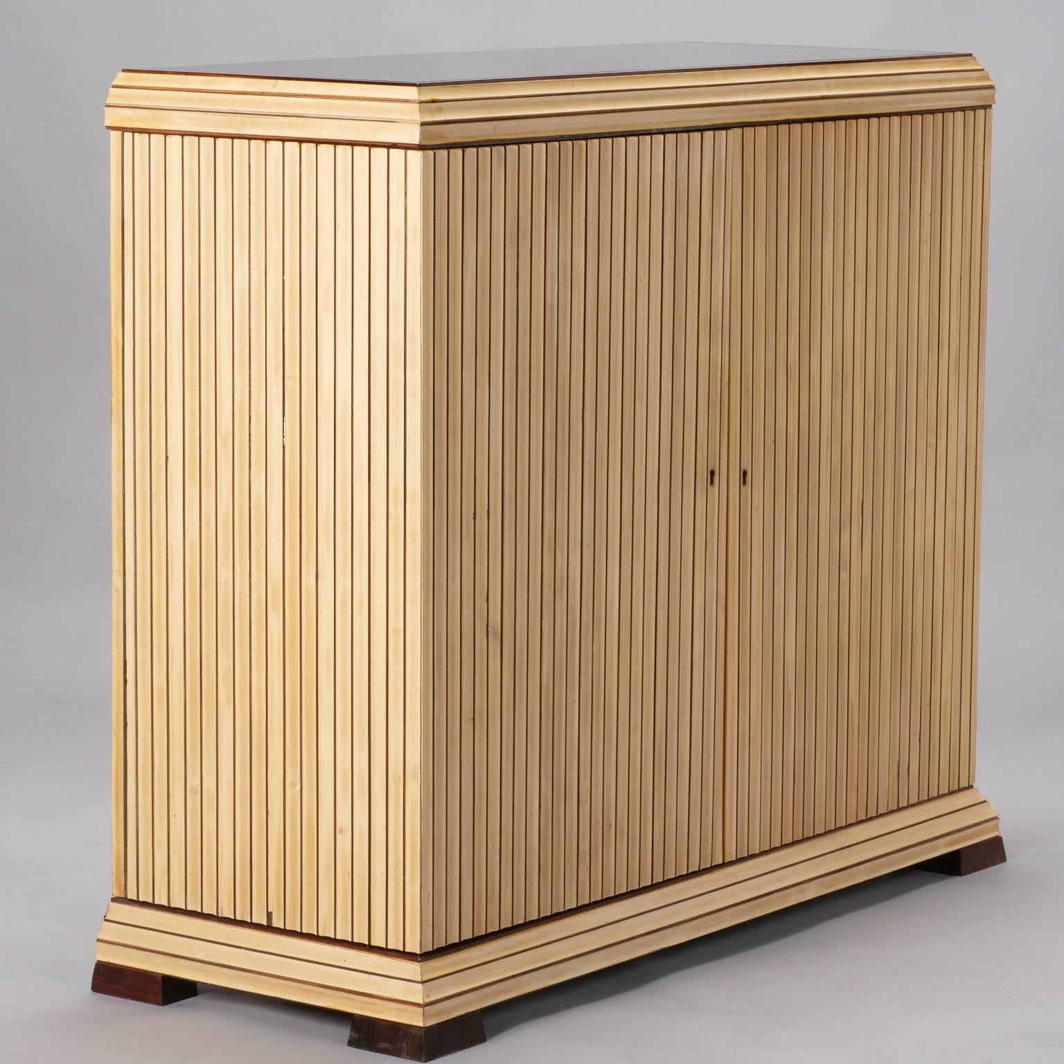 Reeded Maple Cabinet with Rosewood Trim and Black Glass In Good Condition In Troy, MI