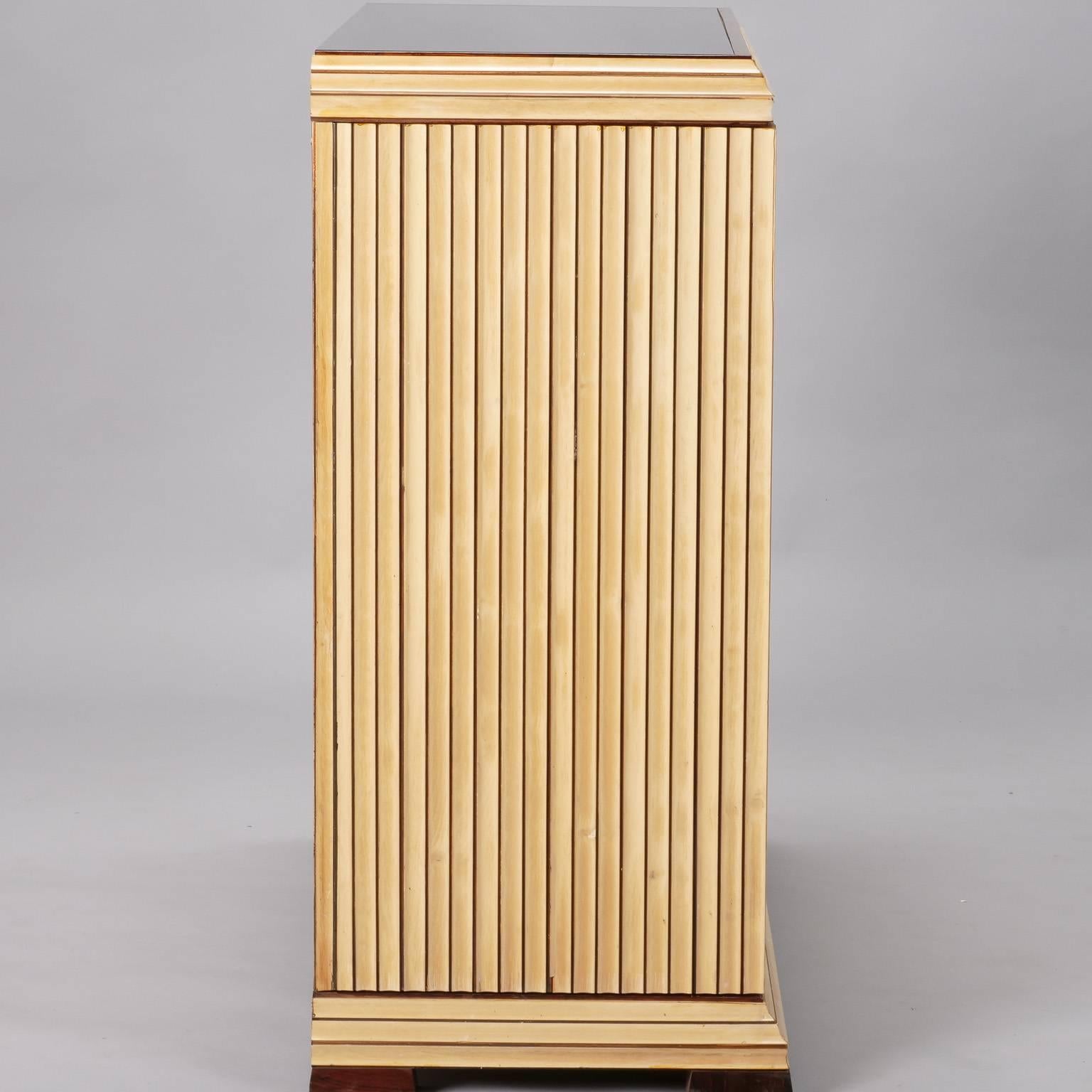 20th Century Reeded Maple Cabinet with Rosewood Trim and Black Glass