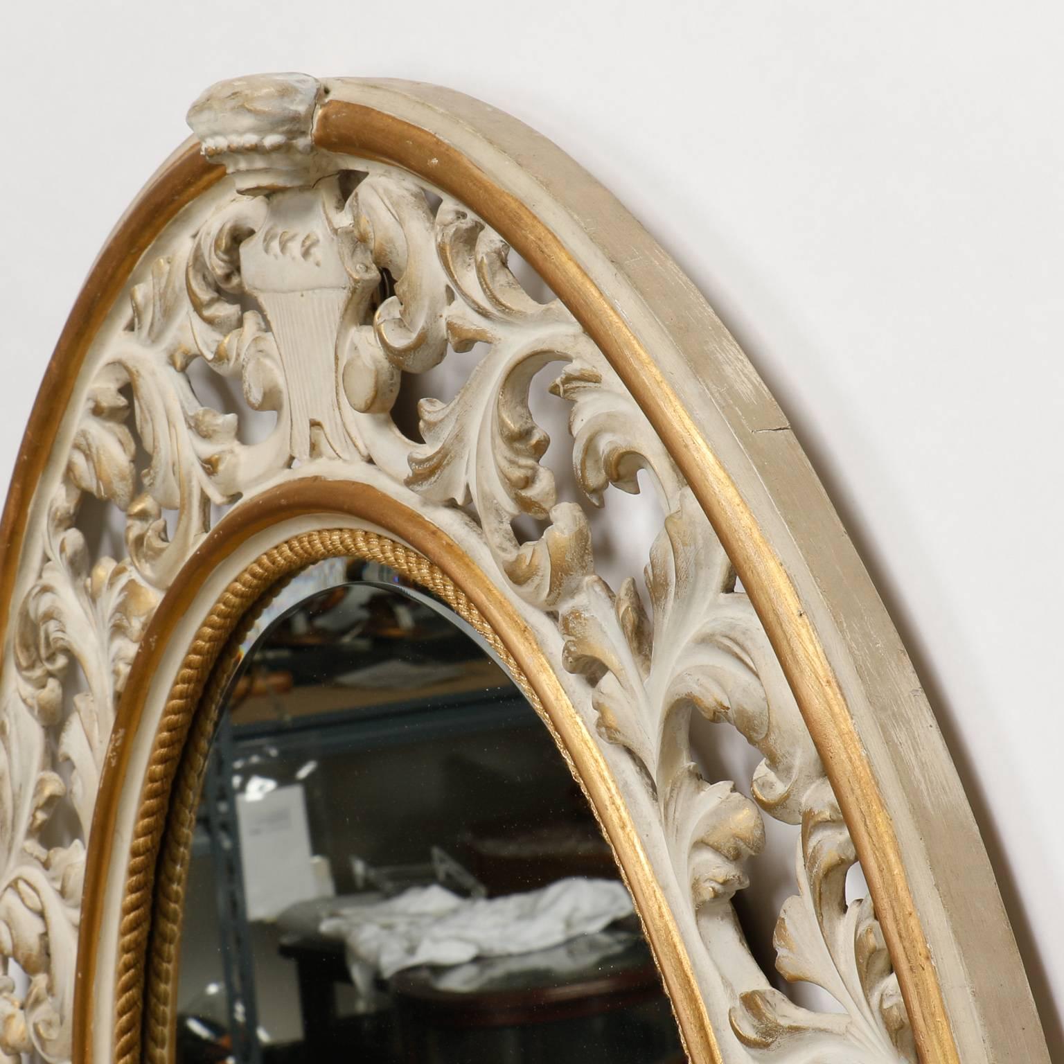 20th Century Italian Oval White Framed Mirror with Reticulated Frame