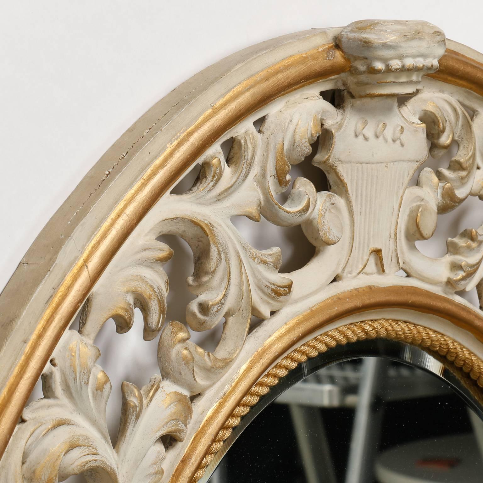 Italian Oval White Framed Mirror with Reticulated Frame 3