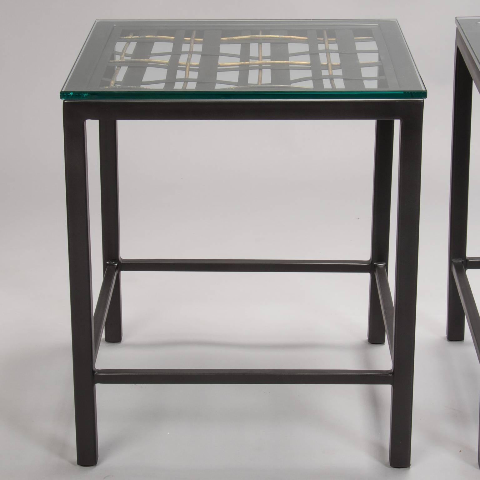 Pair of Custom End Tables Made with French Metal Grill In Excellent Condition For Sale In Troy, MI