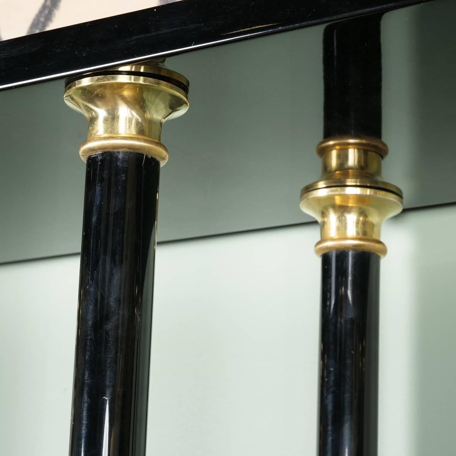 Lacquered Midcentury Italian Black Lacquer and Brass Wall Unit For Sale