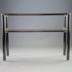 Gun Metal and Brass Two-Tier Glass Top Console