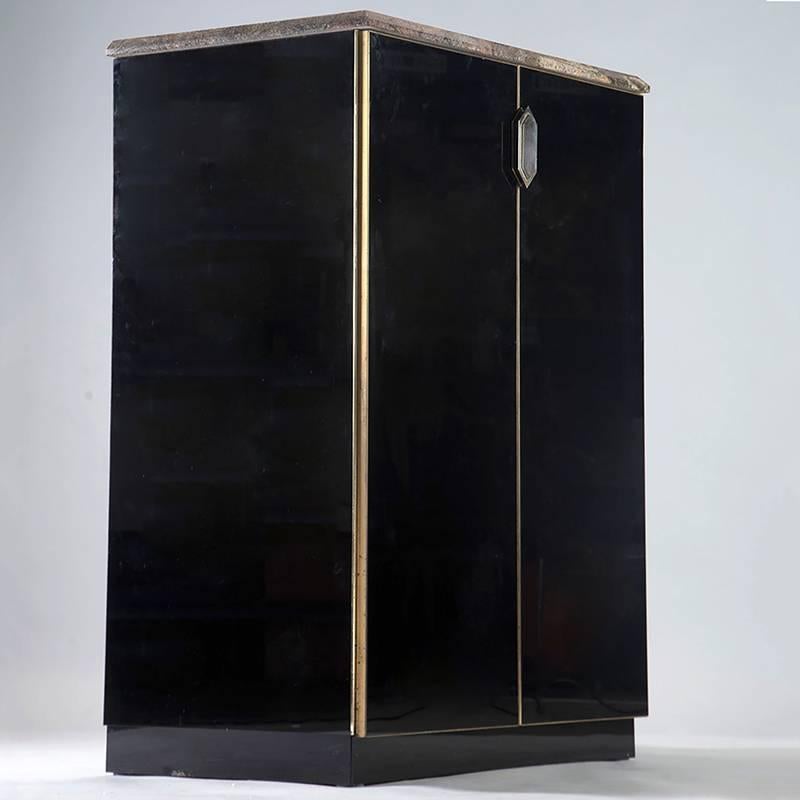 Metal Midcentury Murano Glass Clad Cabinet with Marble Top For Sale