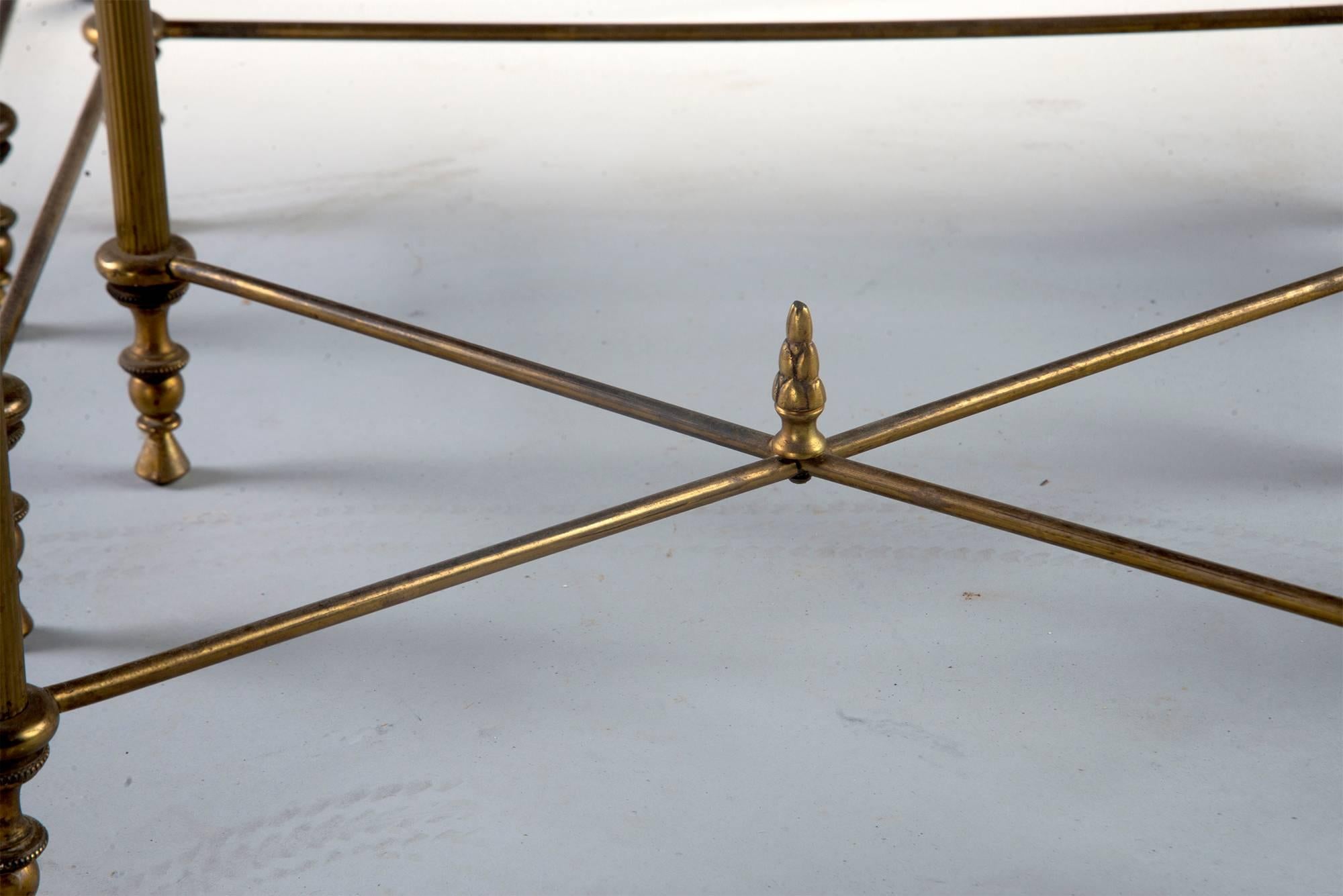 Trio of Brass and Black Mirrored Glass Nesting Tables In Good Condition In Troy, MI