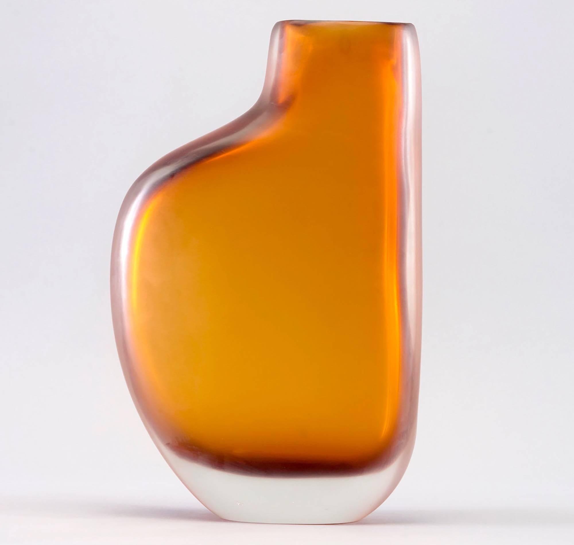 Modern Limited Edition Amber Murano Cased Glass Vase by Arcade