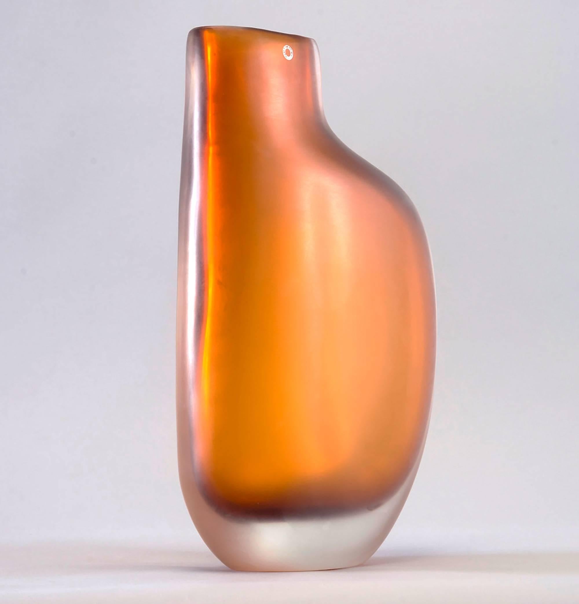 Italian Limited Edition Amber Murano Cased Glass Vase by Arcade