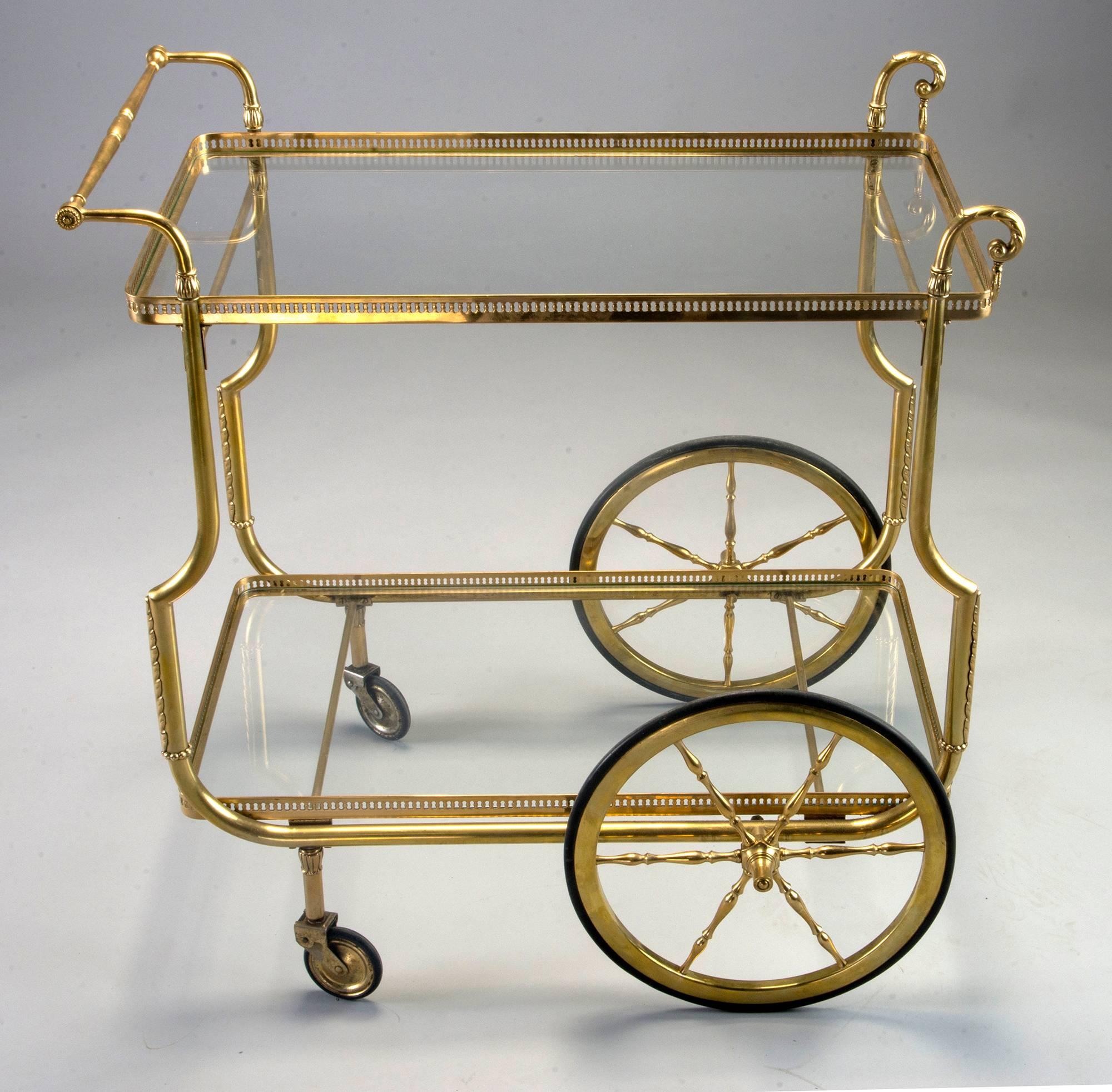 French Brass and Glass Bar or Tea Trolley