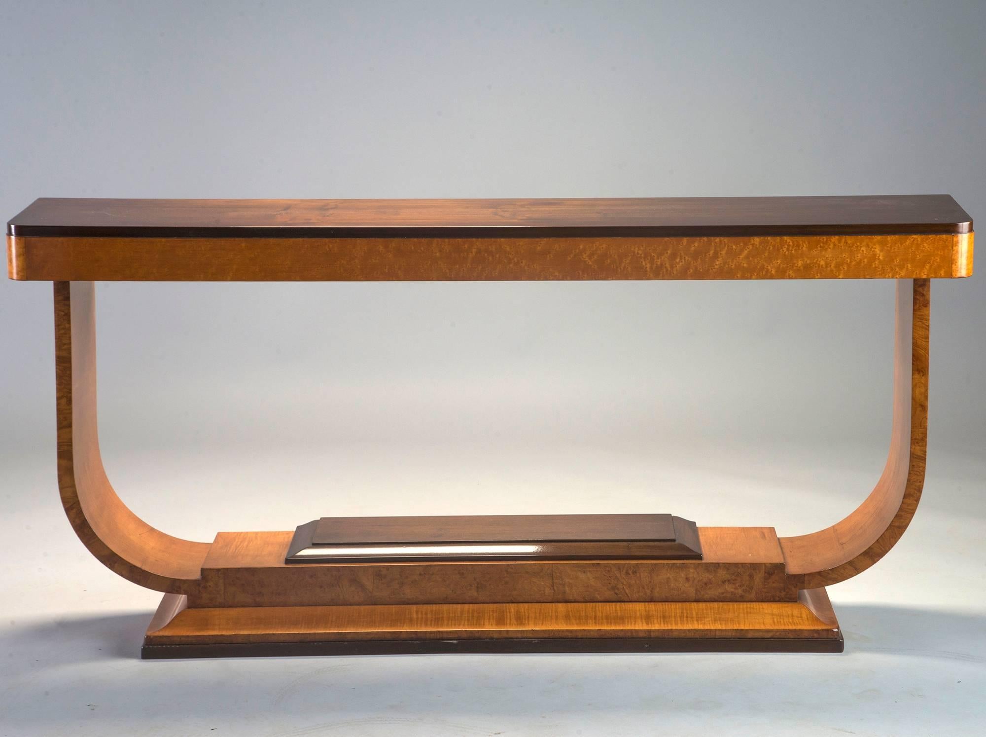 French Art Deco Console with Light Base and Contrasting Dark Top