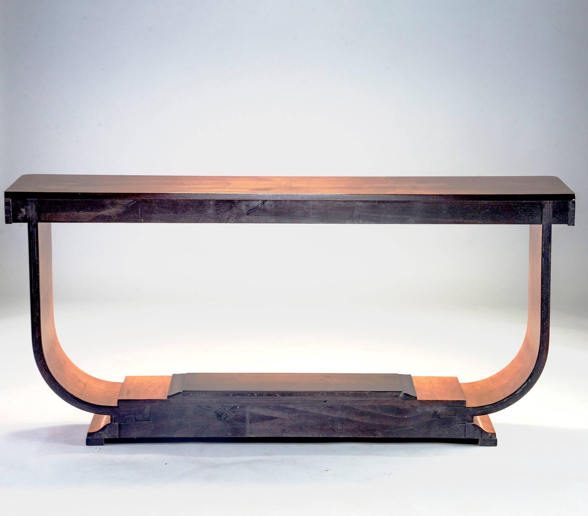 Art Deco Console with Light Base and Contrasting Dark Top In Excellent Condition In Troy, MI