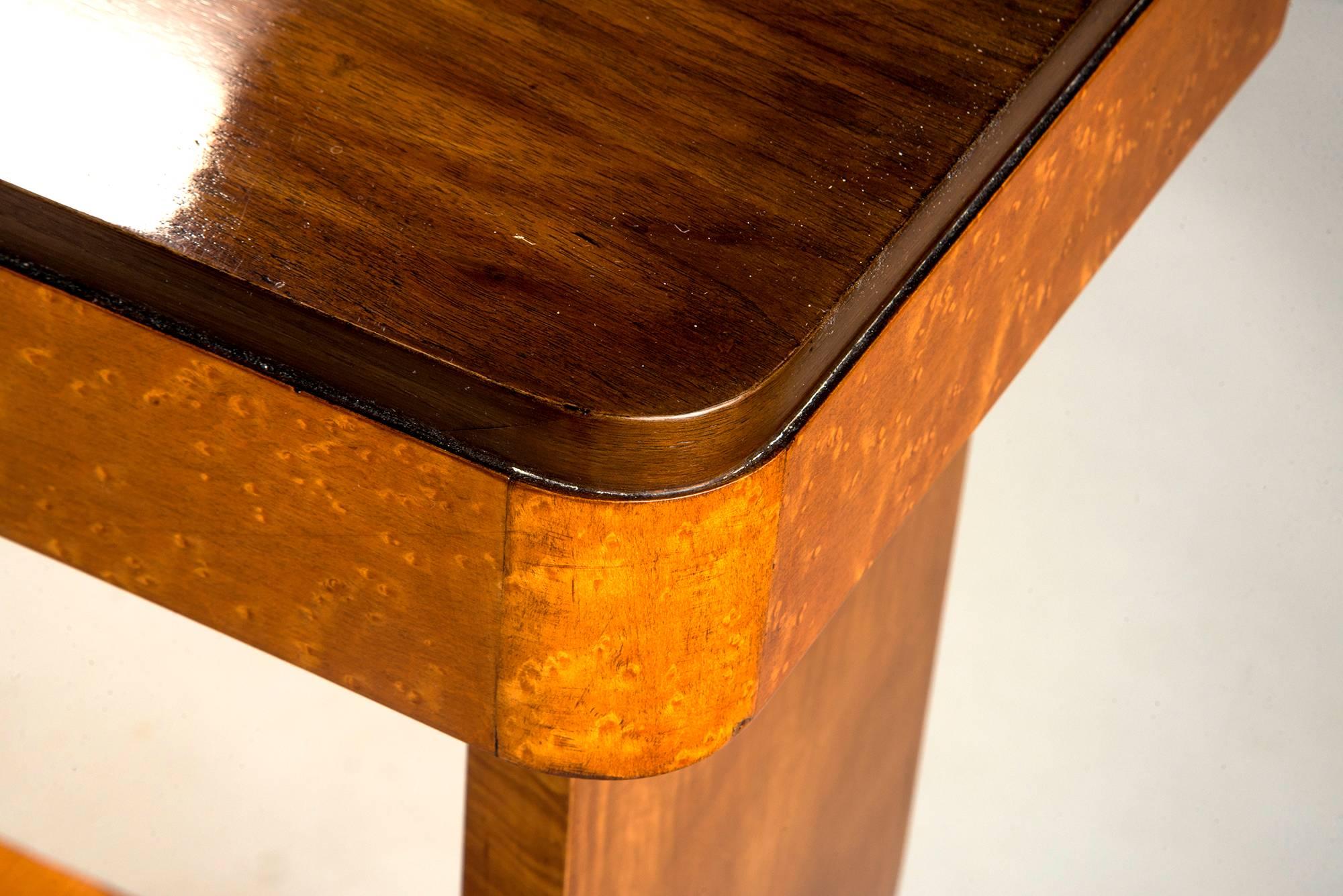 Maple Art Deco Console with Light Base and Contrasting Dark Top