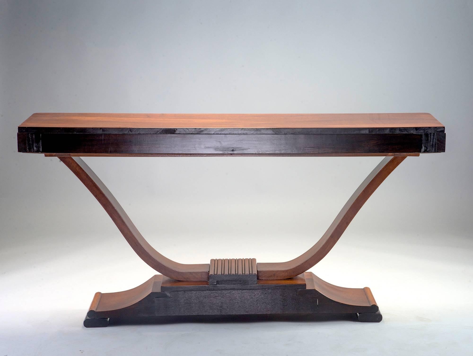Belgian Walnut Art Deco Console with Carved Detail