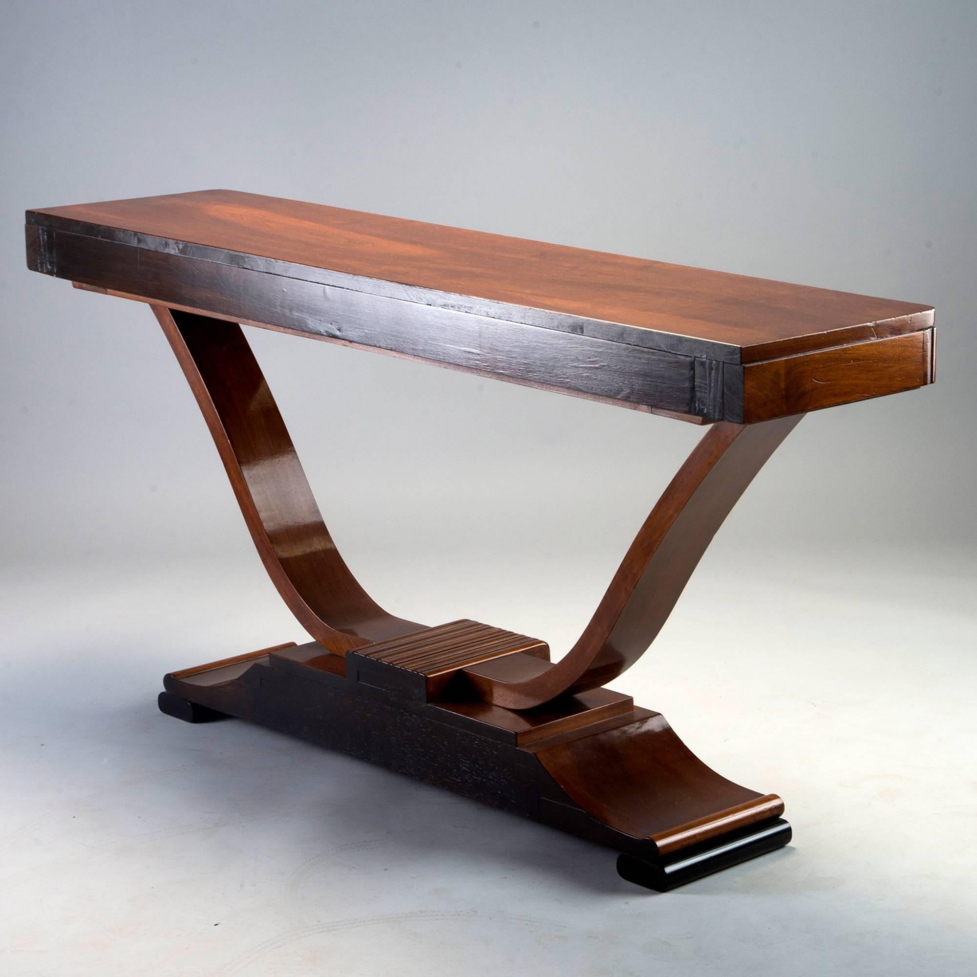 20th Century Walnut Art Deco Console with Carved Detail