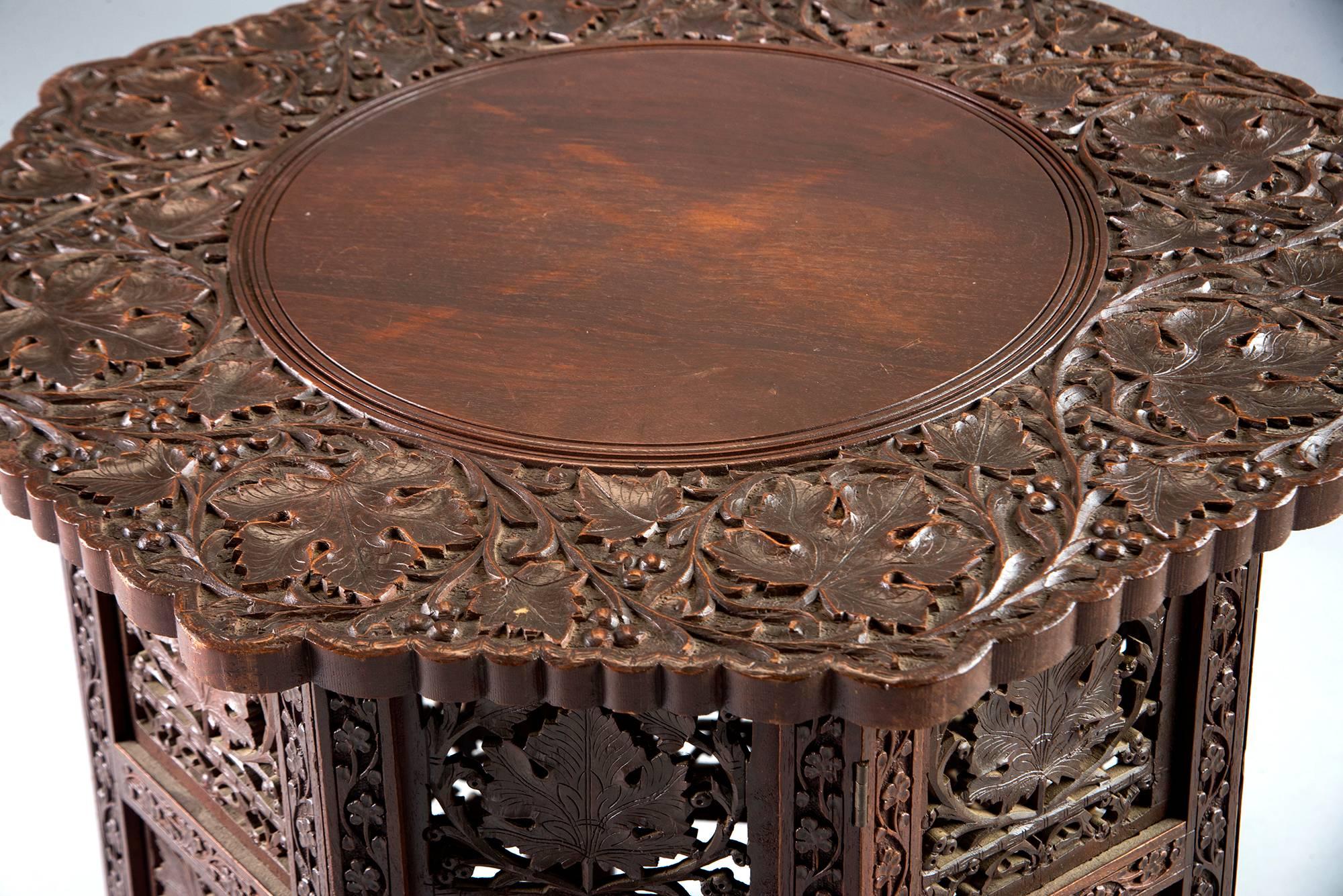 Unknown Carved Teak Moorish Table with Grape Leaf Design