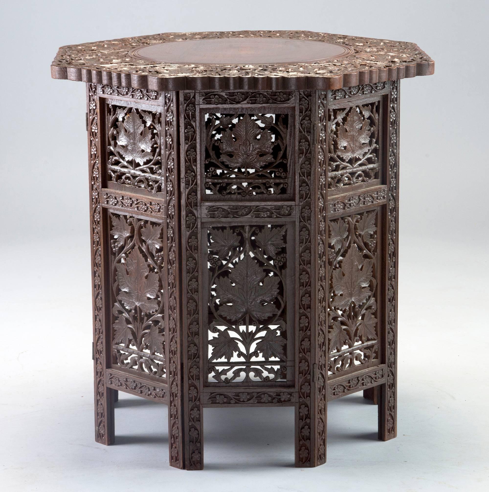 20th Century Carved Teak Moorish Table with Grape Leaf Design