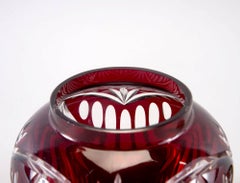 Garnet Red Cut Crystal Rose Bowl with Original Brass Flower Holder