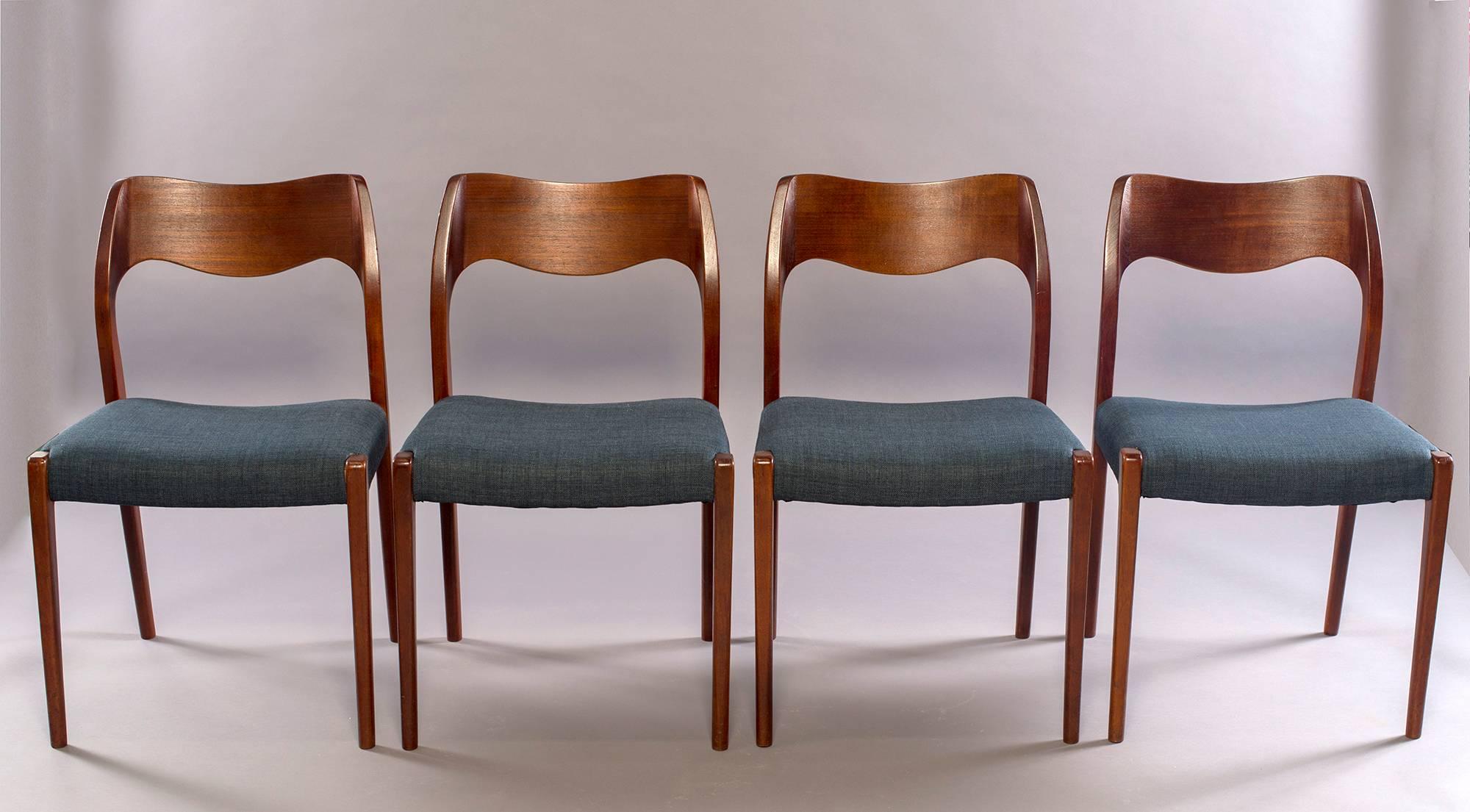 Set of Four Danish Midcentury Teak Chairs with New Upholstery 2