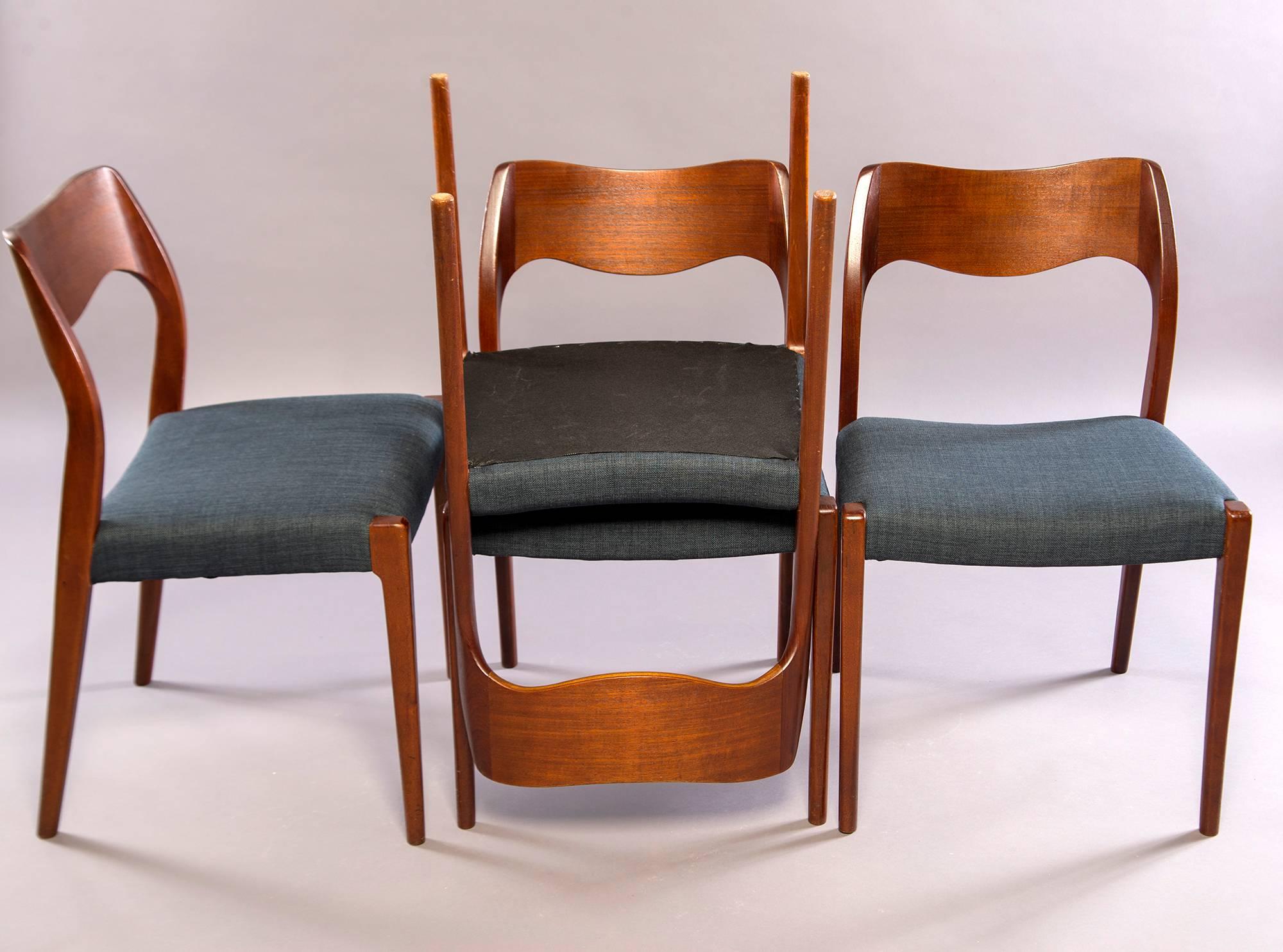 Set of Four Danish Midcentury Teak Chairs with New Upholstery In Good Condition In Troy, MI