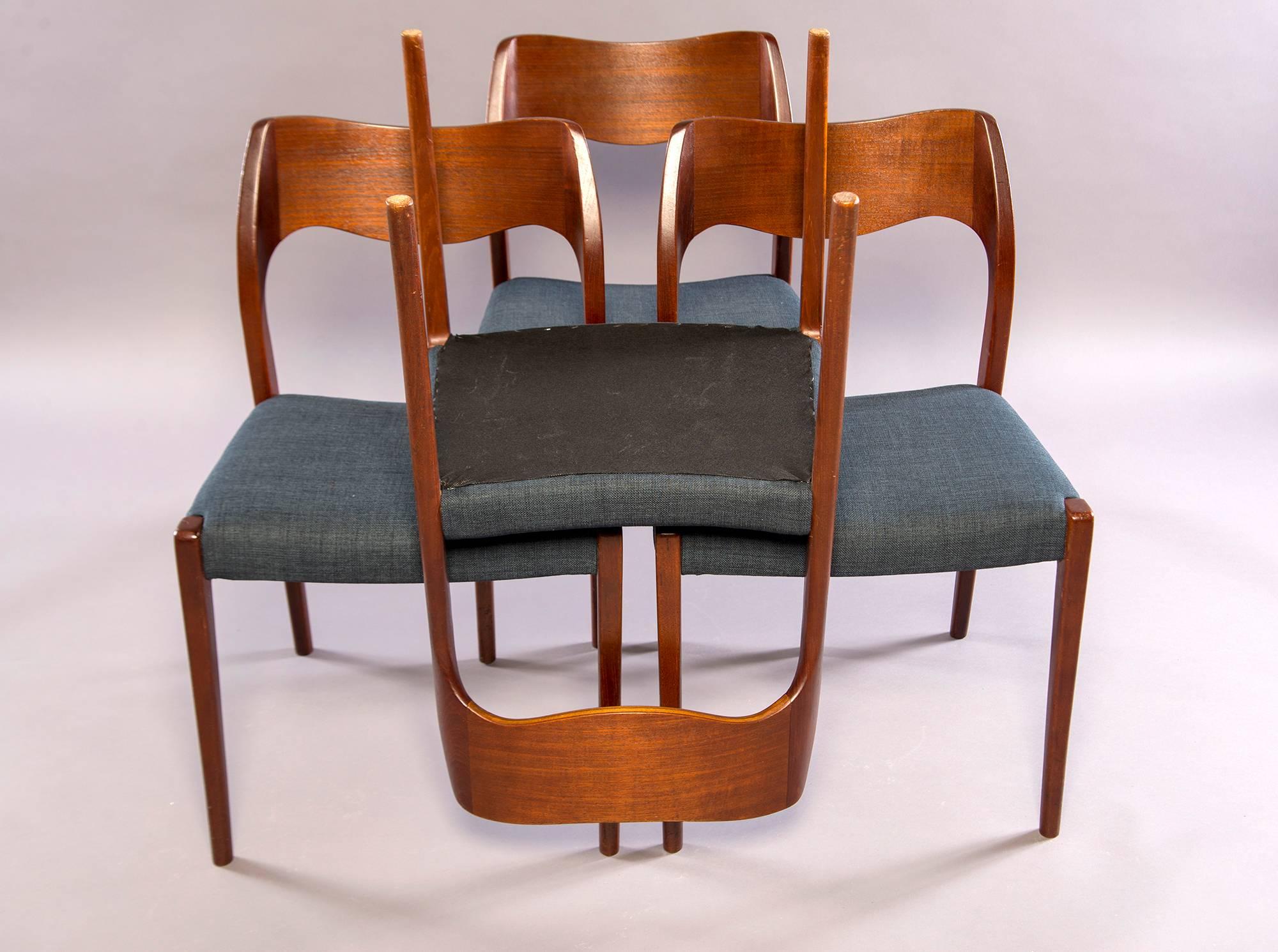 20th Century Set of Four Danish Midcentury Teak Chairs with New Upholstery