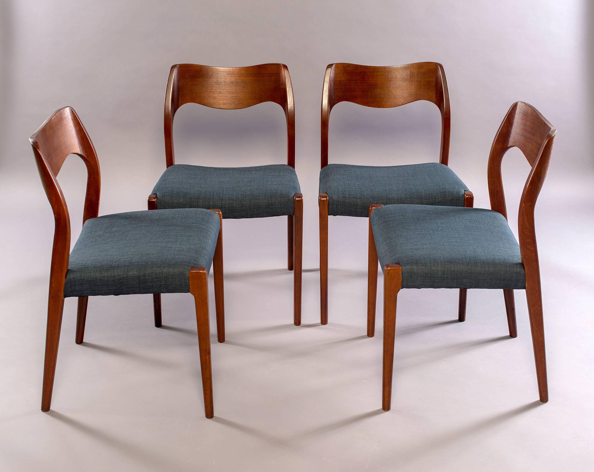 Set of Four Danish Midcentury Teak Chairs with New Upholstery 5