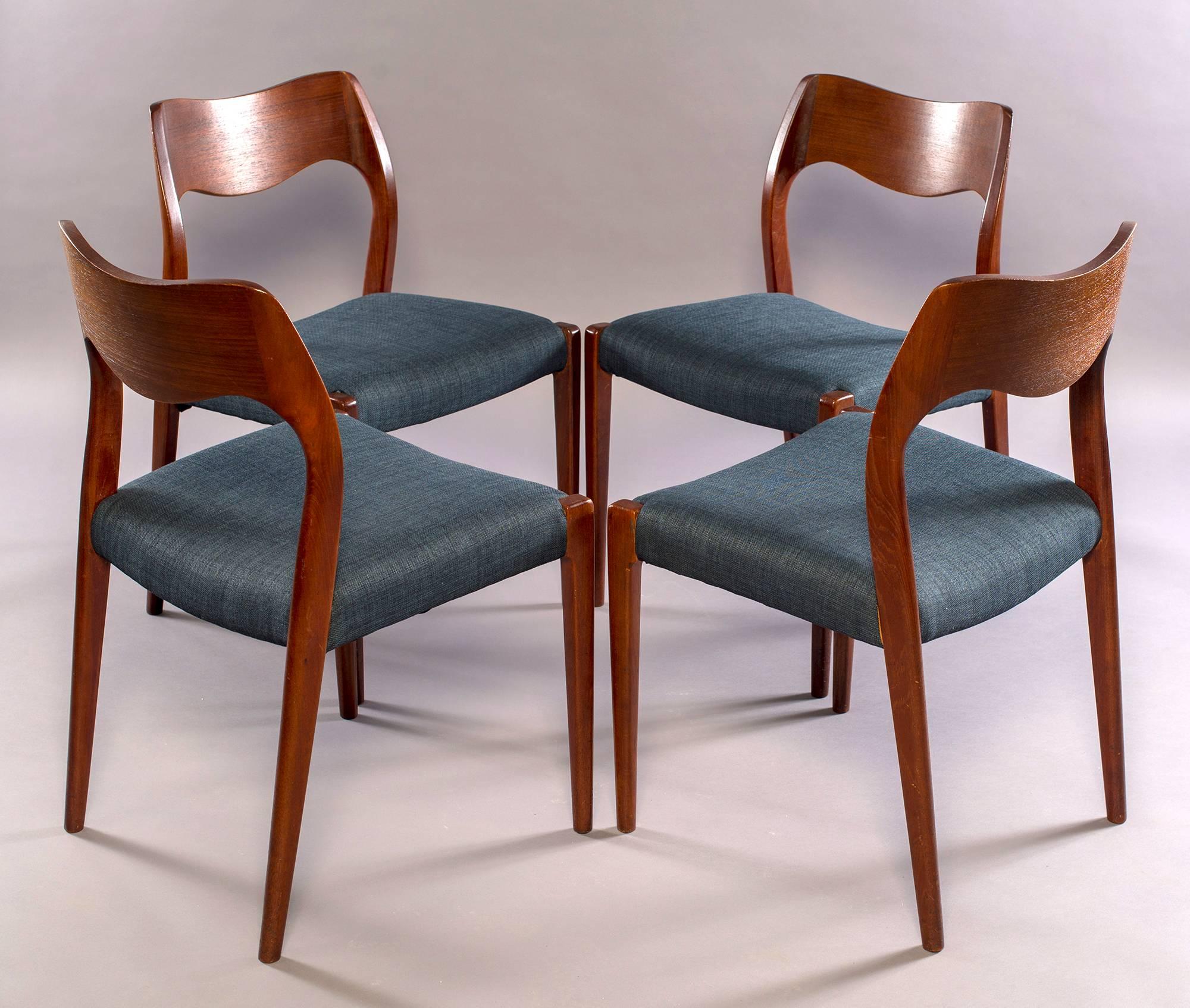 Set of Four Danish Midcentury Teak Chairs with New Upholstery 3