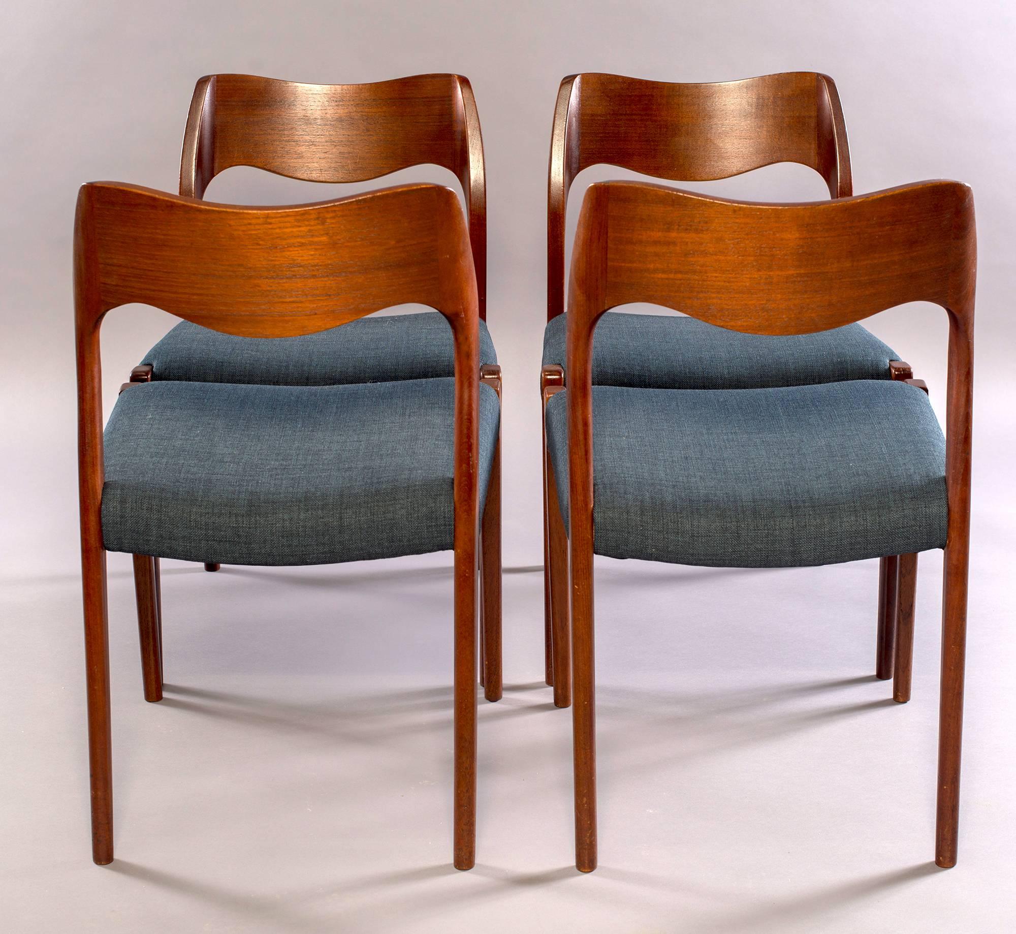 Set of Four Danish Midcentury Teak Chairs with New Upholstery 4