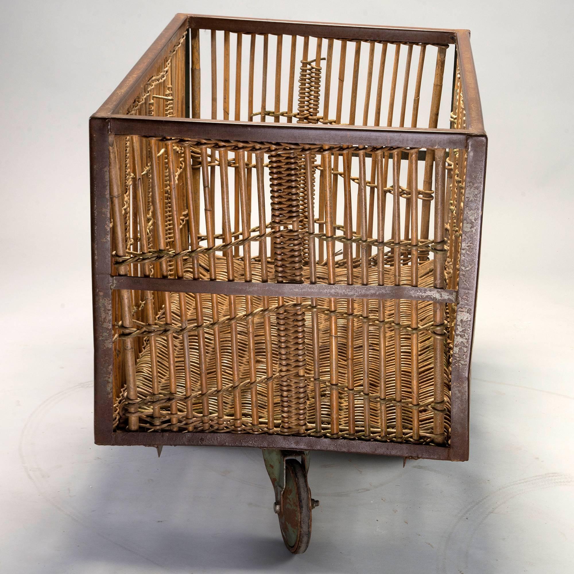 20th Century Unusual Industrial Rattan and Iron Trolley