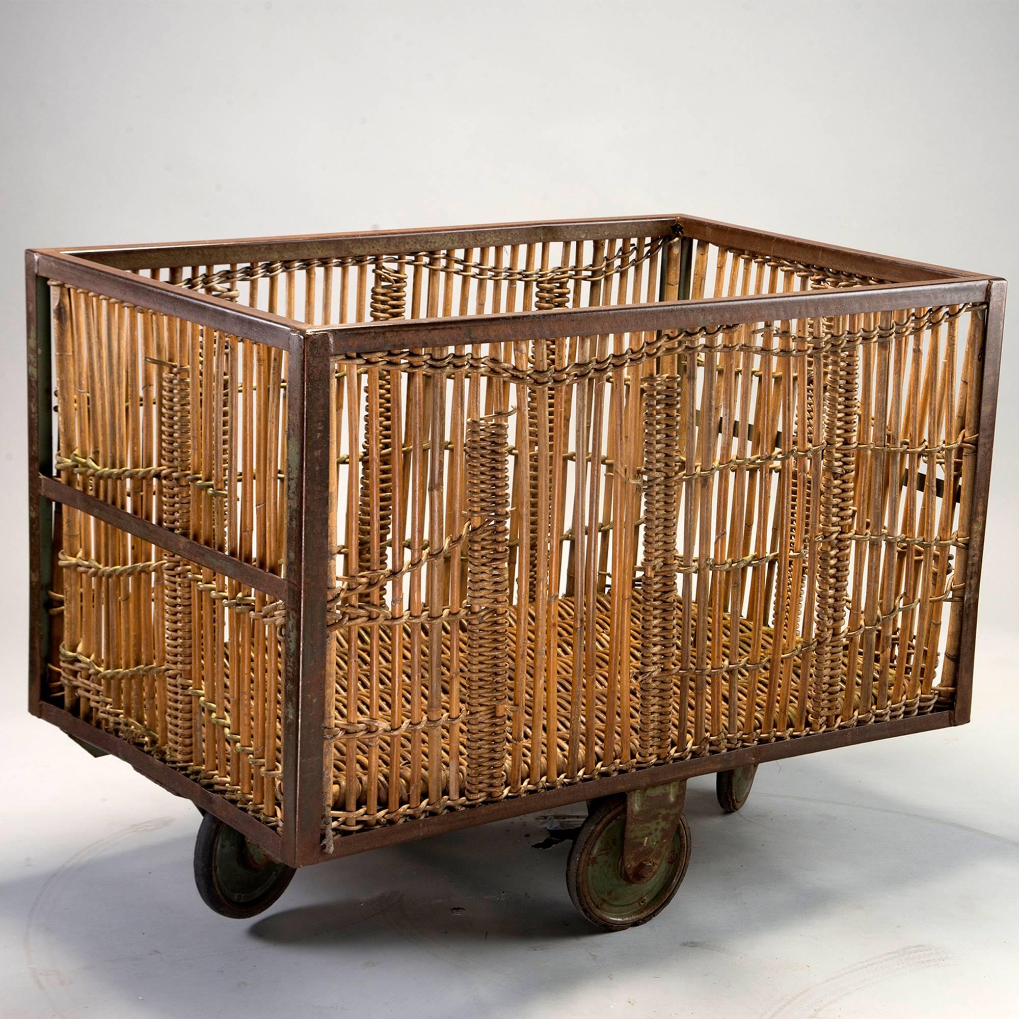 Unusual Industrial Rattan and Iron Trolley 4