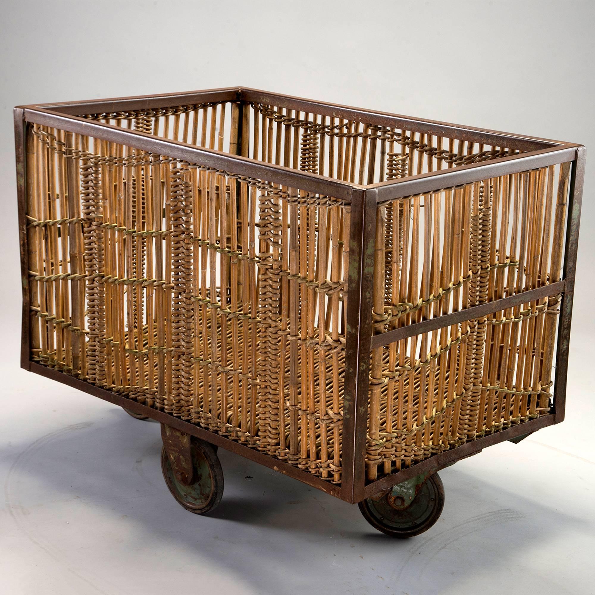Unusual Industrial Rattan and Iron Trolley 2
