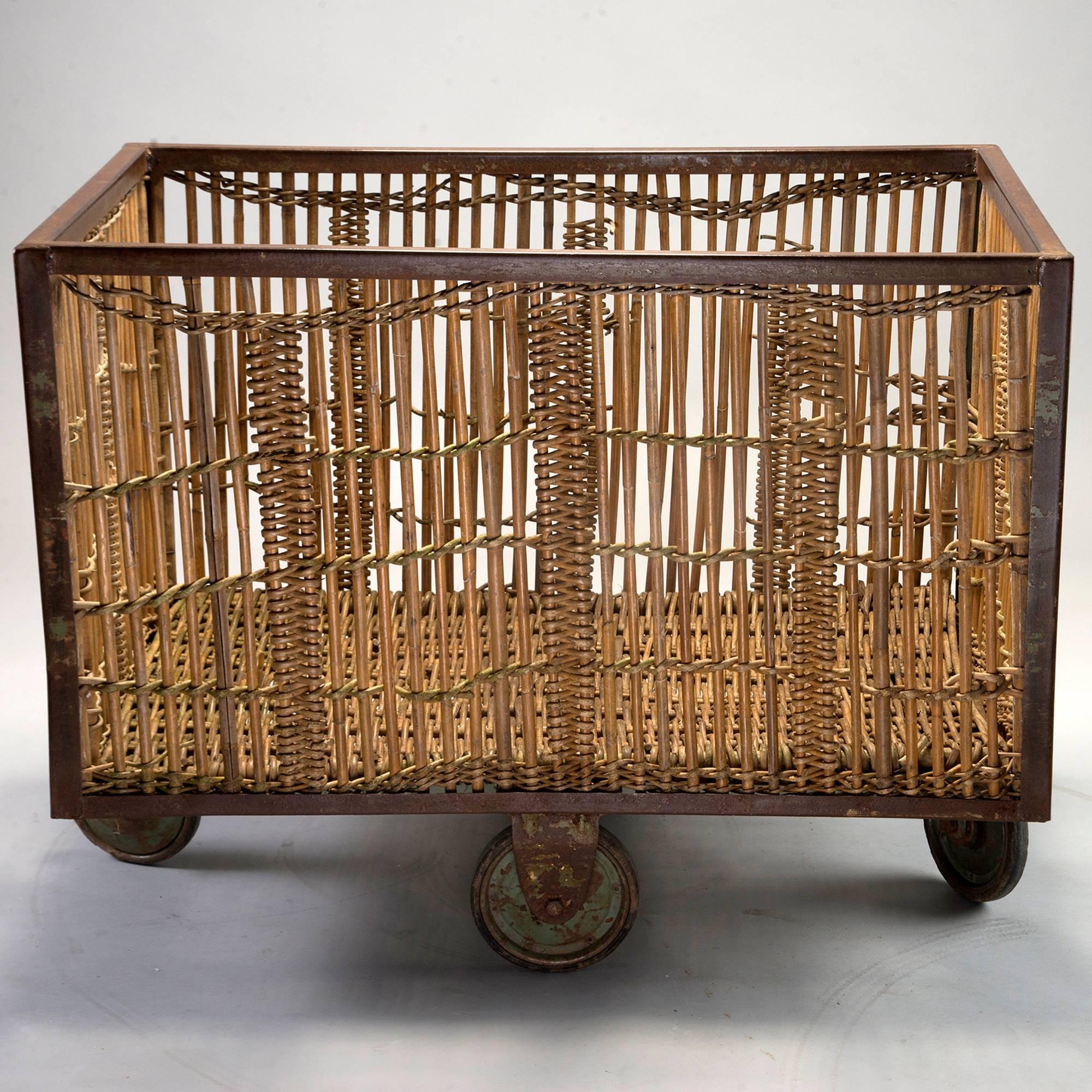 Unusual Industrial Rattan and Iron Trolley 1