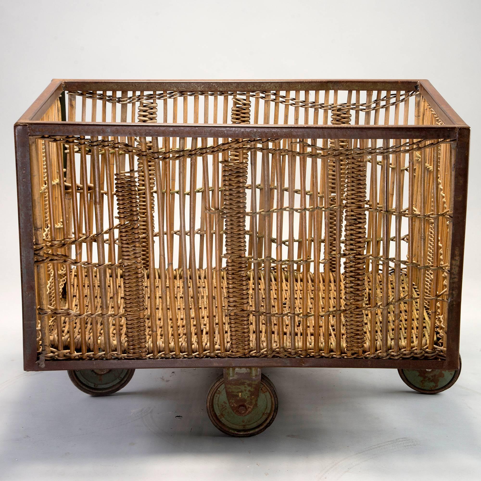 Unusual Industrial Rattan and Iron Trolley 5