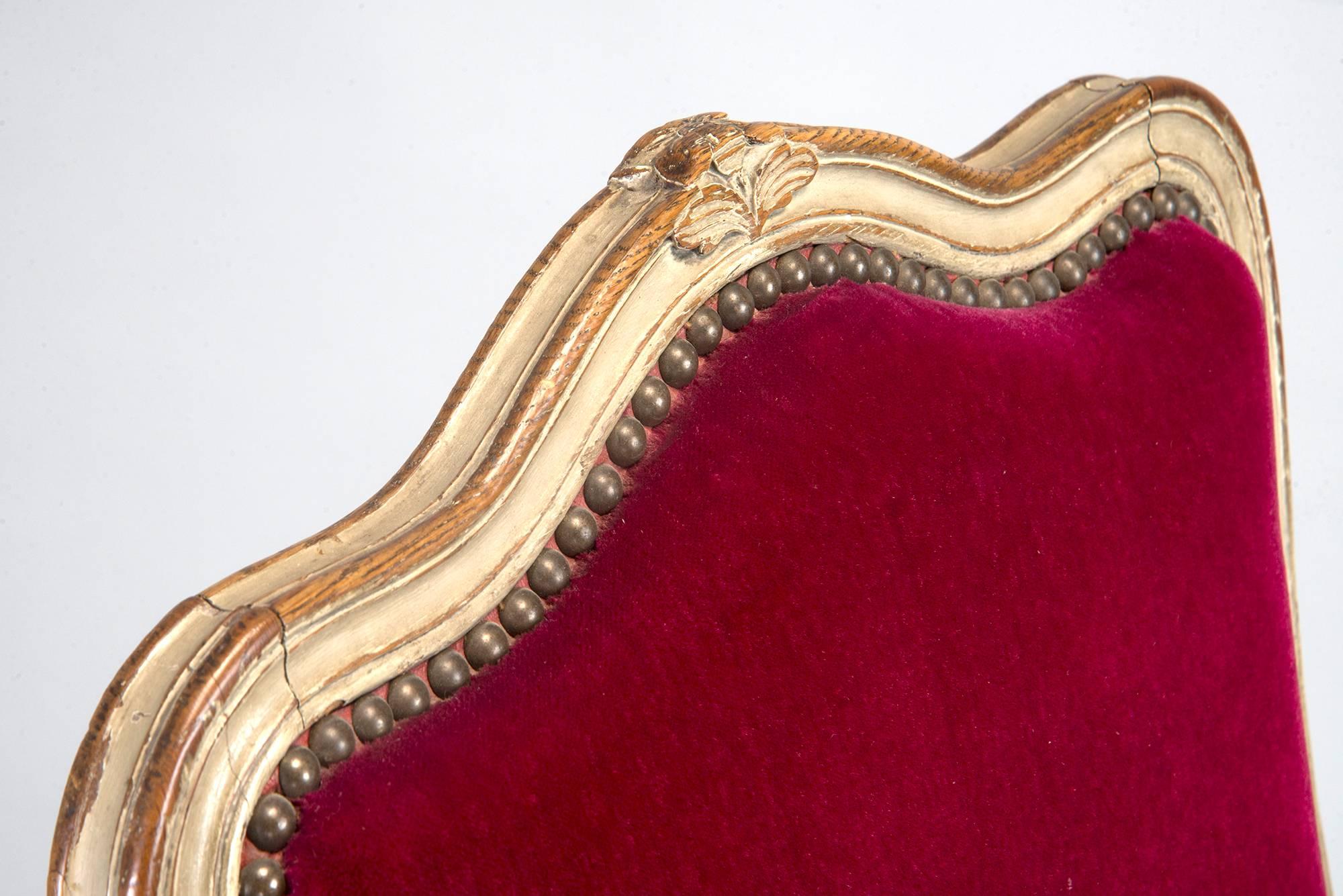 Set of 12 French Painted Chairs with Magenta Velvet Upholstery 3