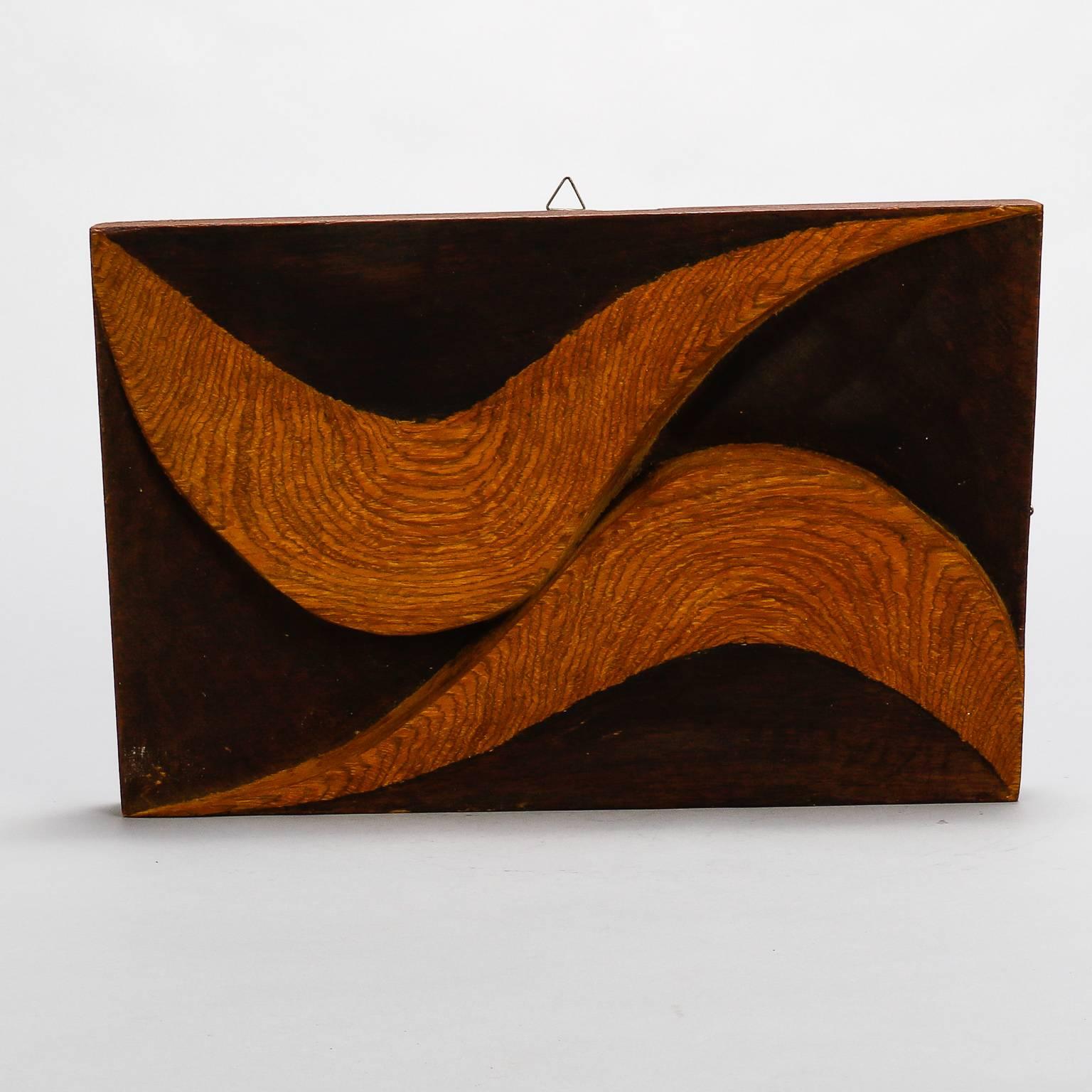 Mid-Century Modern Carved Wood Plaque with Double Swirl by Artist Flaviano Laghi