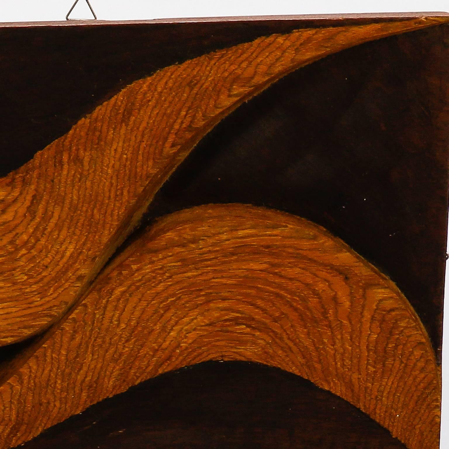 Carved Wood Plaque with Double Swirl by Artist Flaviano Laghi In Excellent Condition In Troy, MI