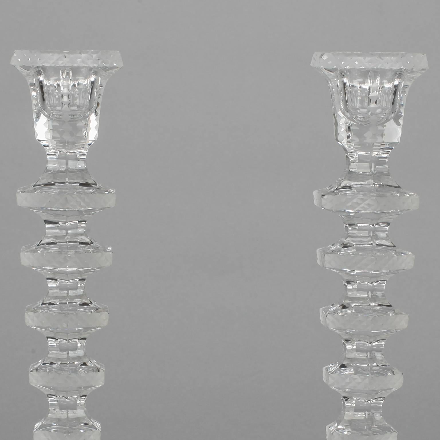 Mid-Century Modern Pair of Mid-Century Finely Cut Crystal Candlesticks