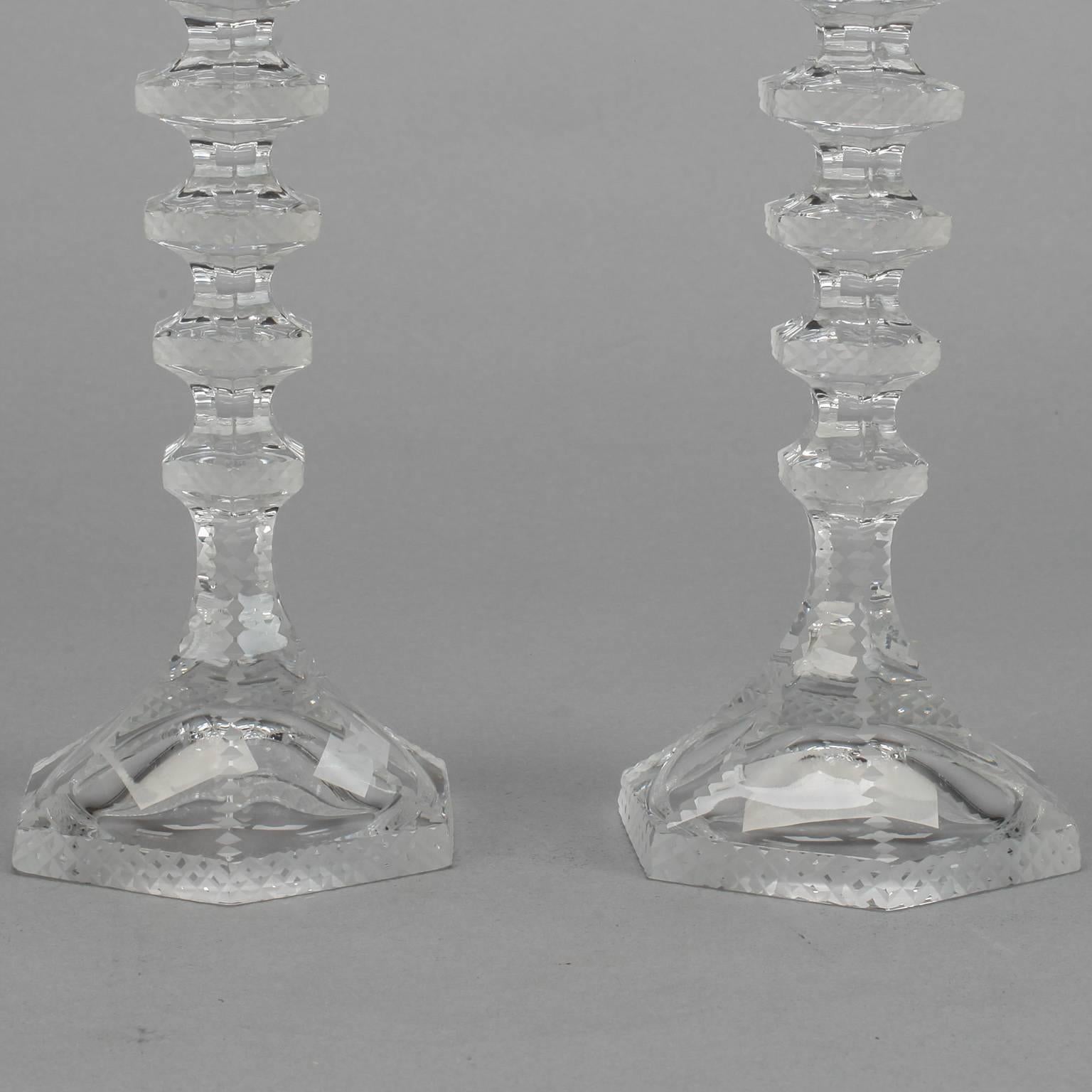 Pair of Mid-Century Finely Cut Crystal Candlesticks 1