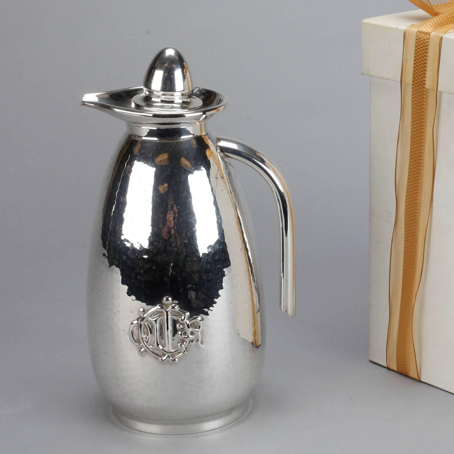 Christian Dior Hammered Silver Plate Pitcher with Original Box In Good Condition In Troy, MI