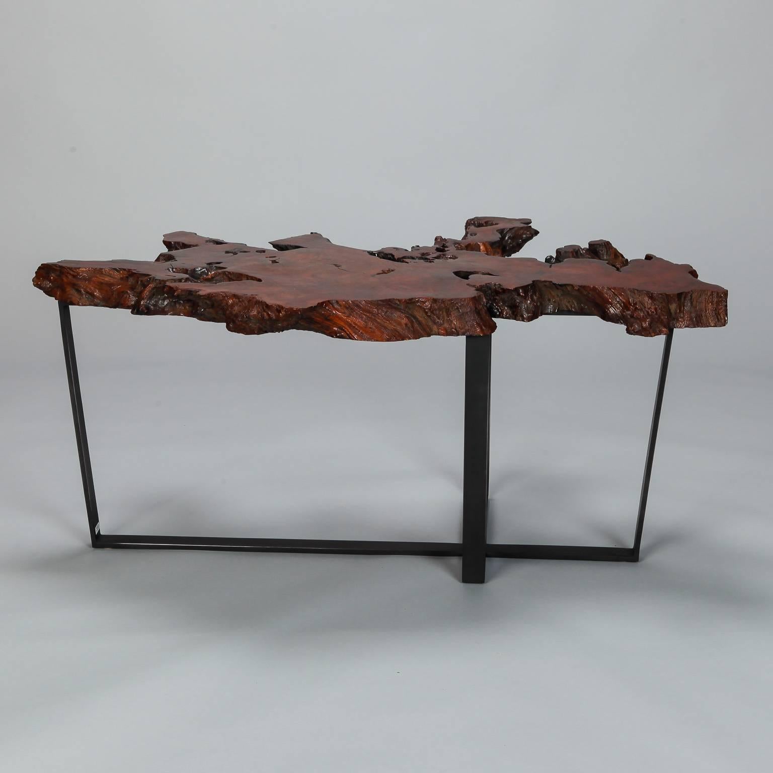 18th Century and Earlier Petrified Live Edge Cocktail Table on Metal Base