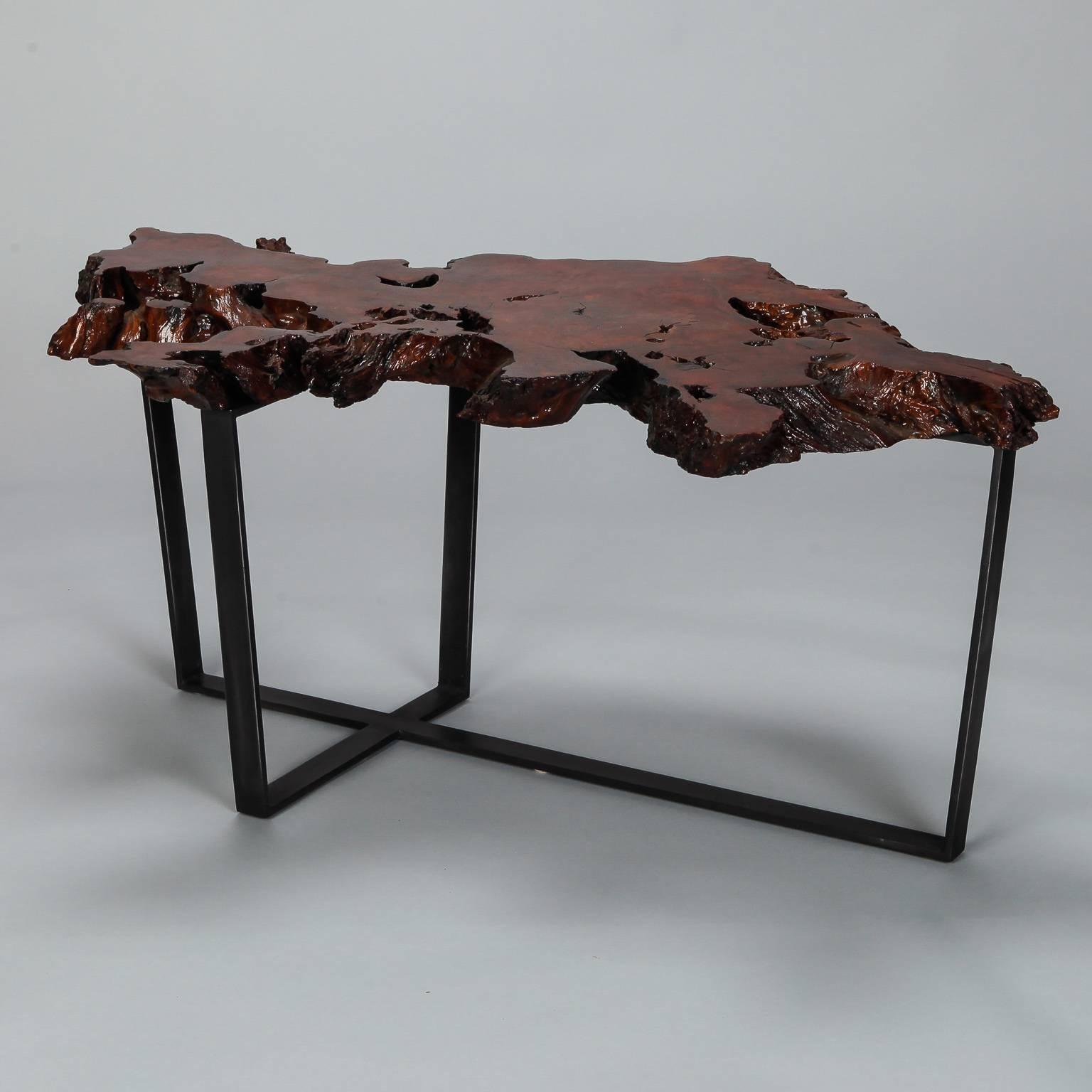 Petrified Live Edge Cocktail Table on Metal Base In Excellent Condition In Troy, MI