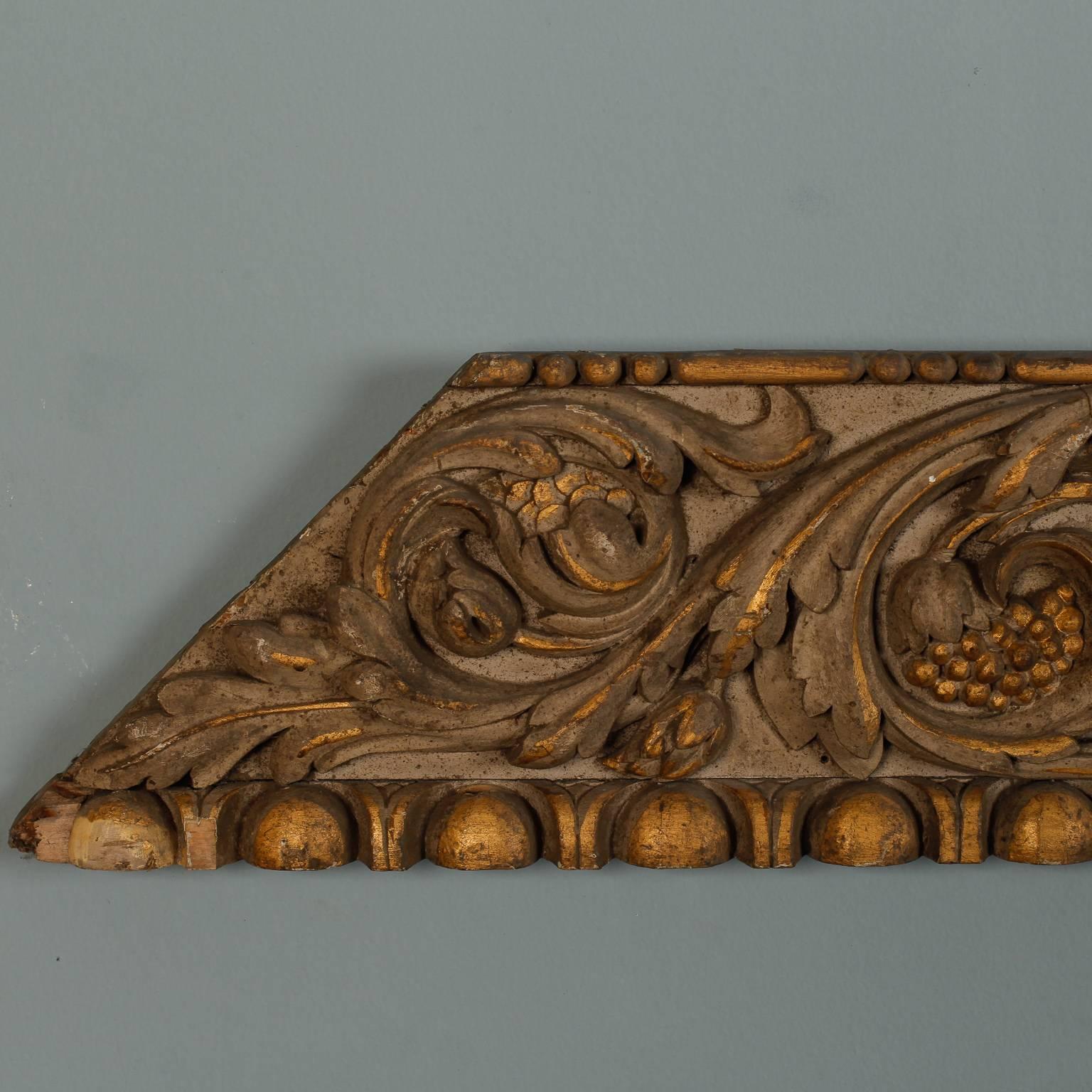 Long, hand carved wood panel found in Europe with beautifully rendered leaves, flowers and berries. 