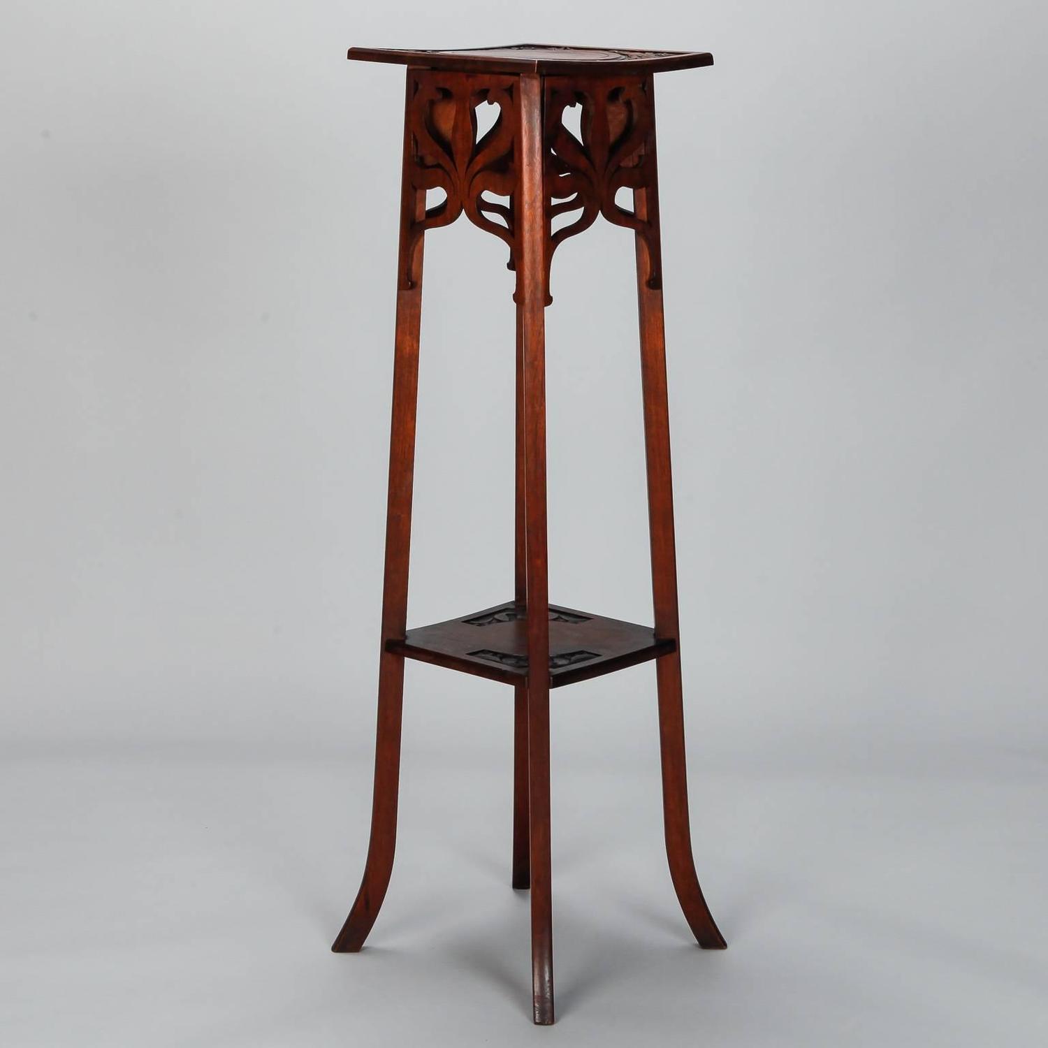 Arts and Crafts Carved Wood Plant or Statue Stand For Sale at 1stdibs