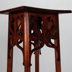 Arts & Crafts Carved Wood Plant or Statue Stand