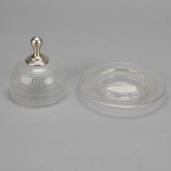 Etched Glass Domed Plate with Greek Key Border and Sterling Knob