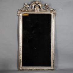 Large Silver Leaf Louis Philippe Mirror with Elaborate Crown and Beaded Edges