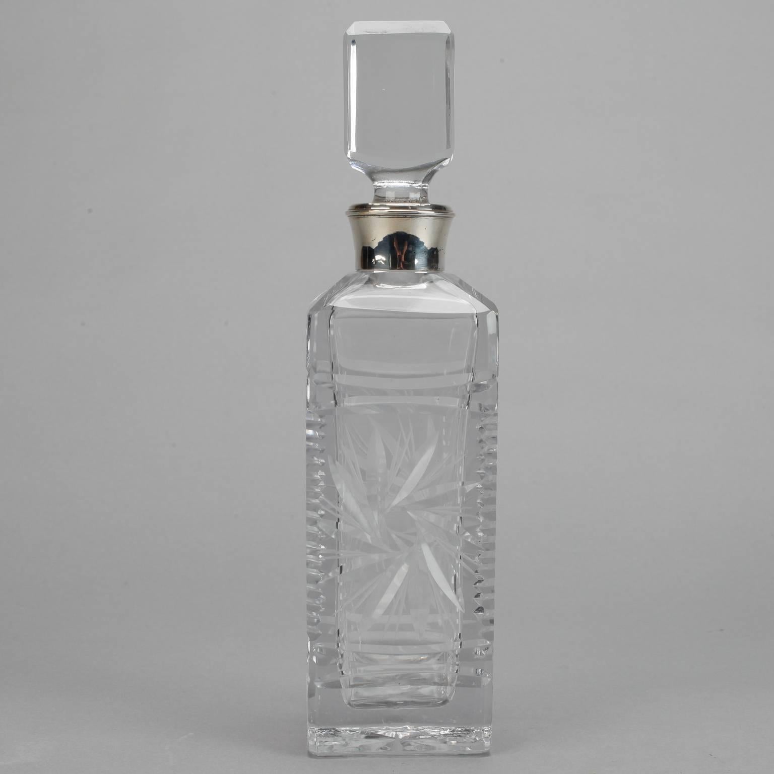 Mid-20th Century Heavy Cut Crystal Decanter with Silver