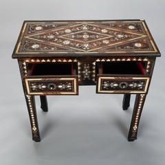 Small Two-Drawer Console with Extensive Brass and Shell Inlay