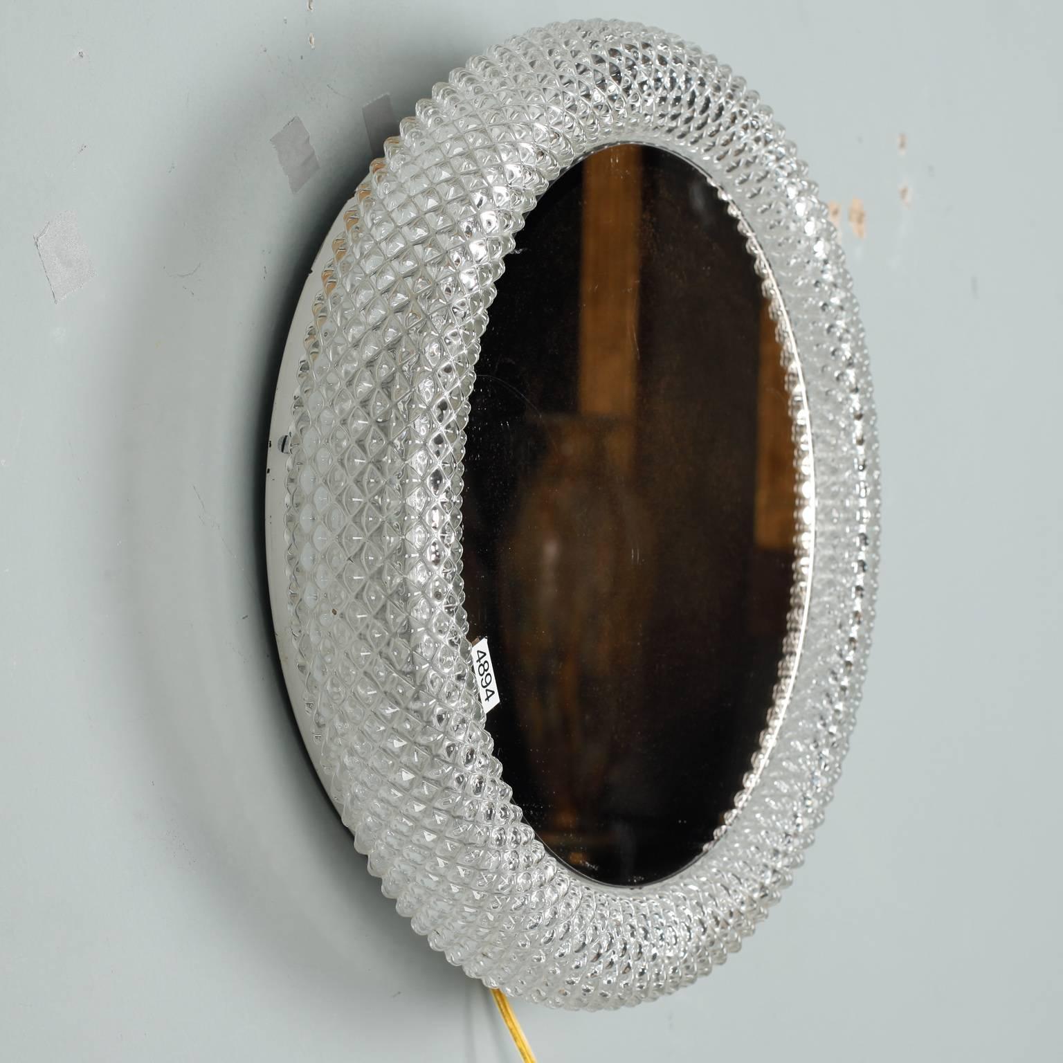 Mid-Century Modern Midcentury Round Clear Glass Frame Mirror Light For Sale