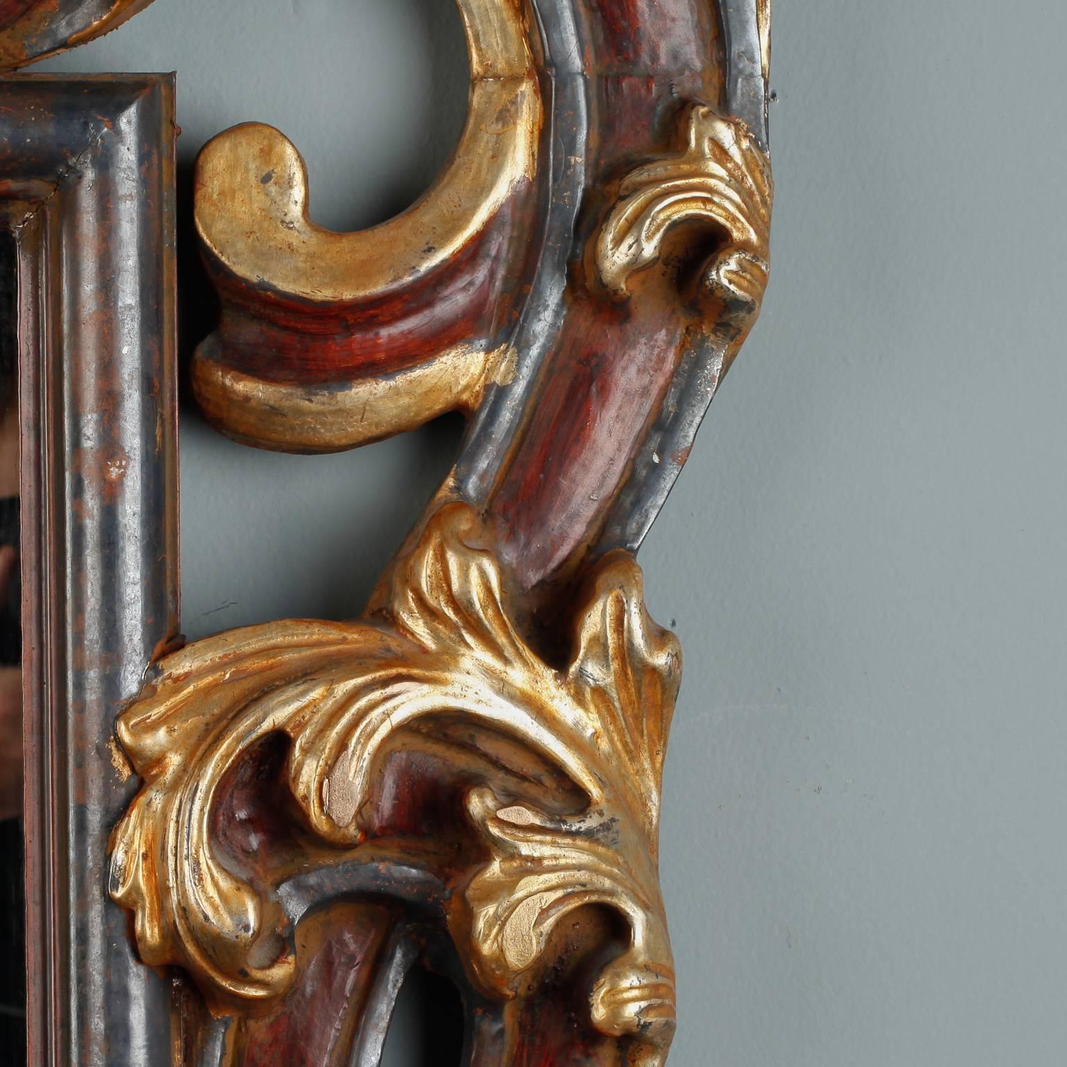 20th Century Ornate Italian Wood Gilt and Painted Mirror