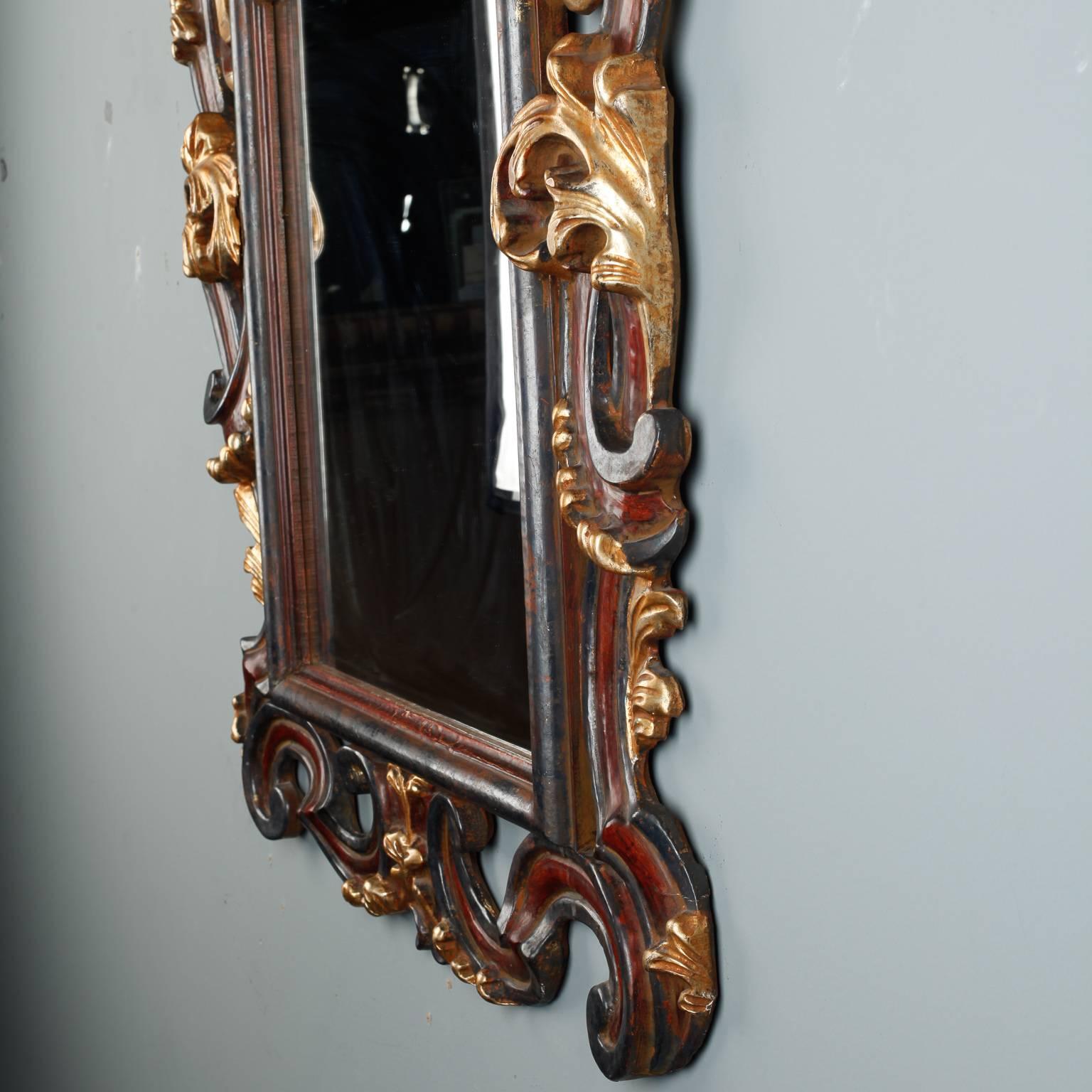 Carved Ornate Italian Wood Gilt and Painted Mirror