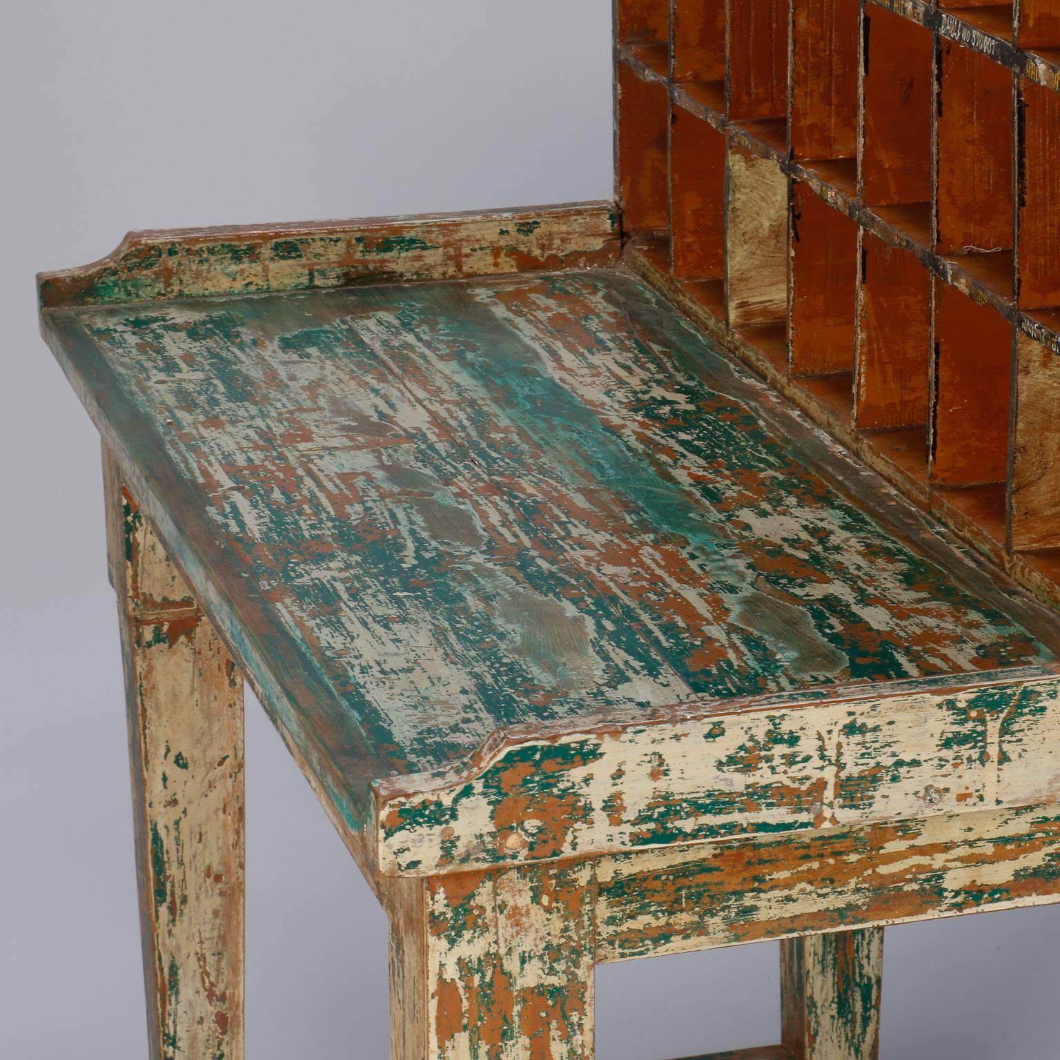 Wood Primitive Painted Post Office Desk